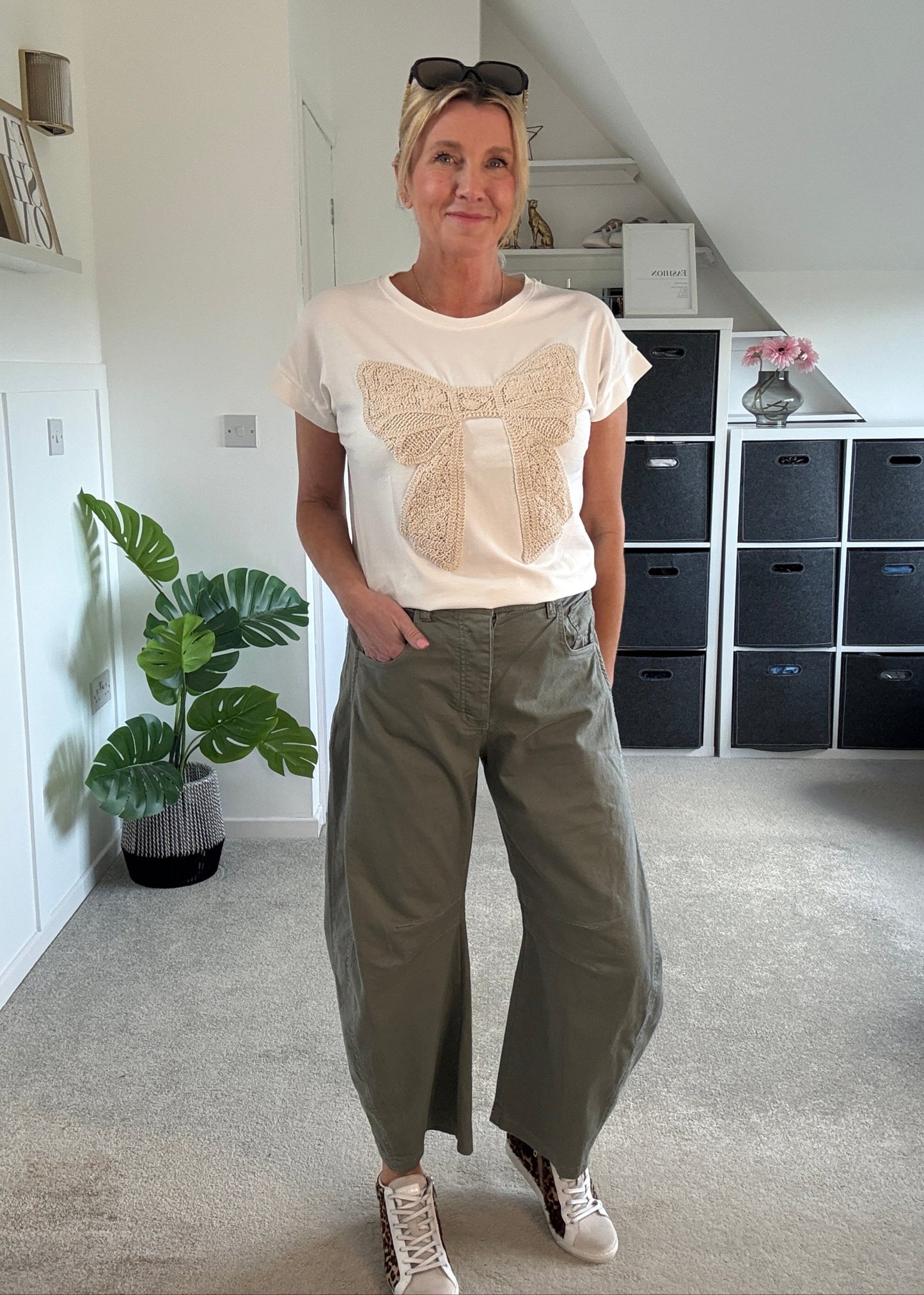 Khaki Cotton Barrel Leg Jeans
