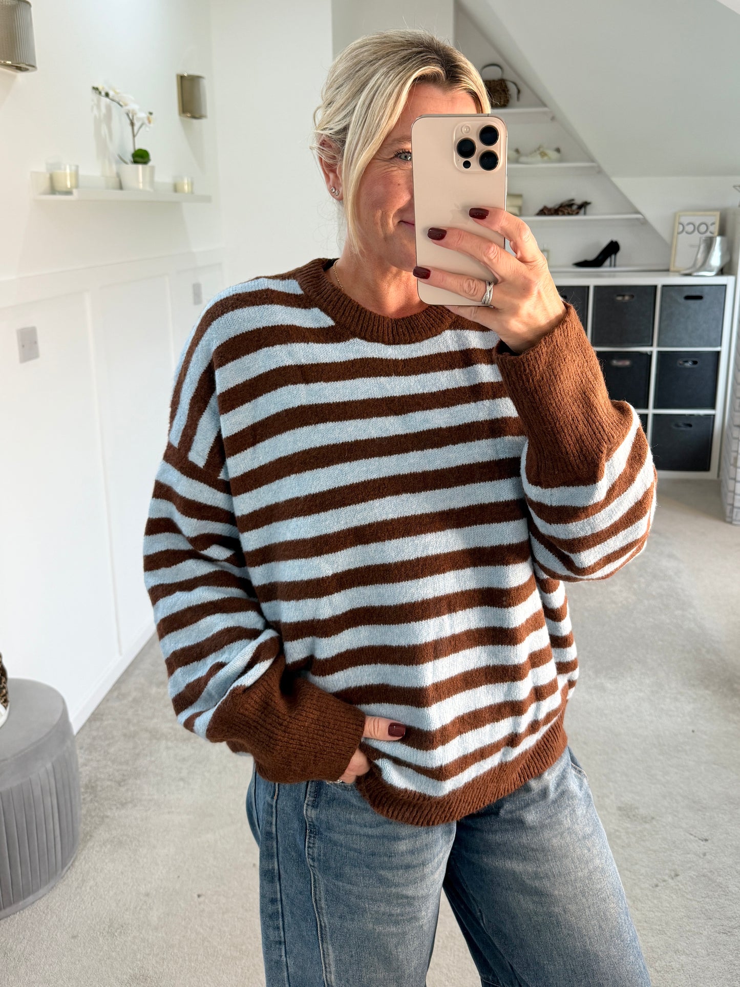 Chocolate/Blue Relaxed Fit Stripe Jumper