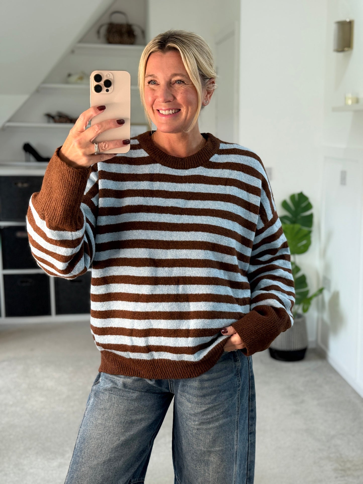 Chocolate/Blue Relaxed Fit Stripe Jumper