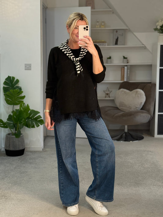 Black Lace Hem Jumper