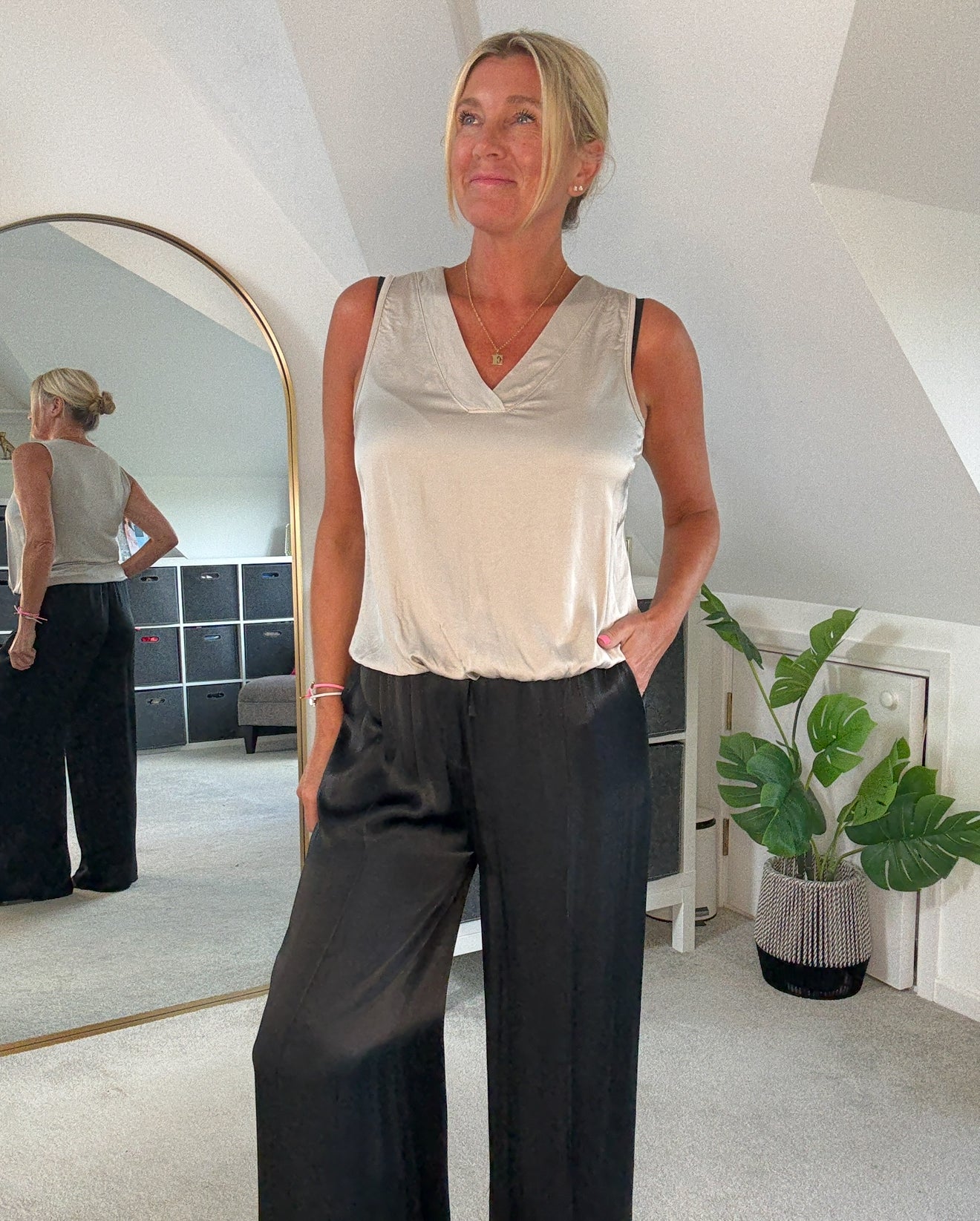 Charcoal Grey Silk Mix Bubble Hem Top