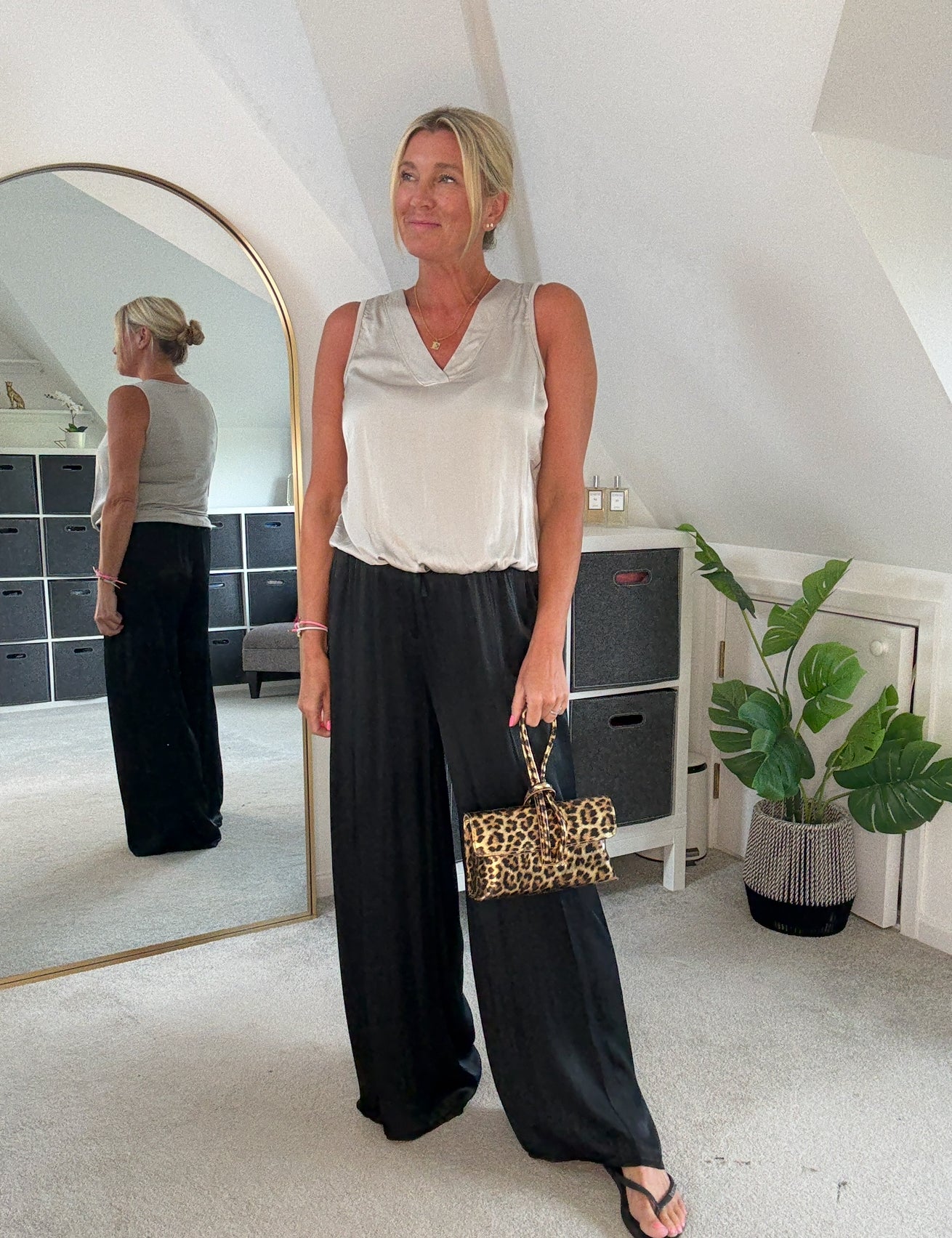 Charcoal Grey Silk Mix Bubble Hem Top