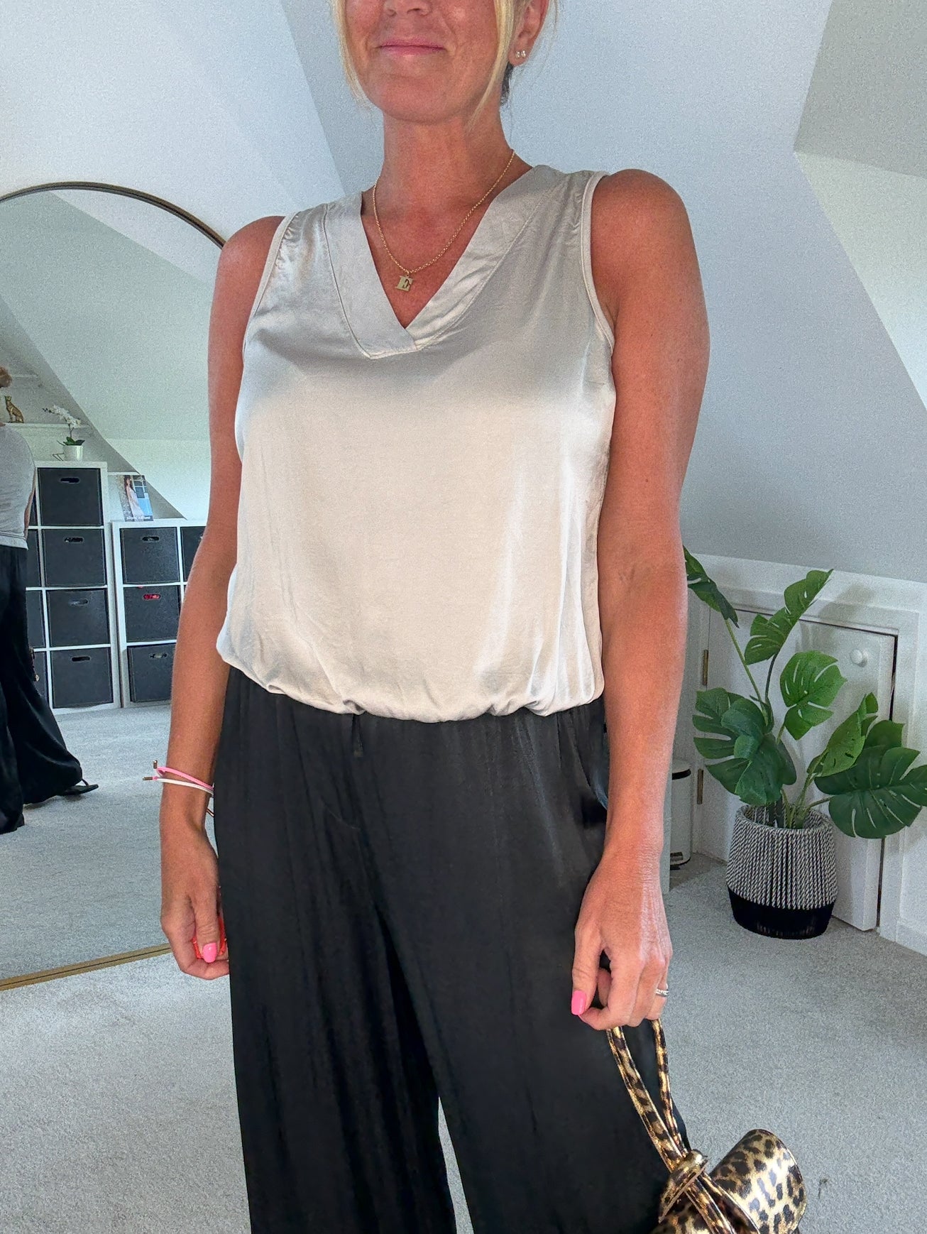 Charcoal Grey Silk Mix Bubble Hem Top