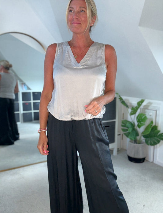 Champagne Silk Mix Bubble Hem Top