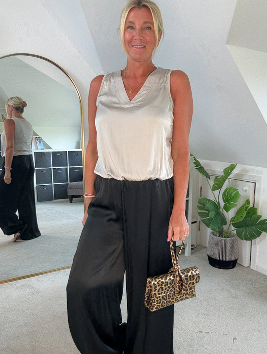 Champagne Silk Mix Bubble Hem Top