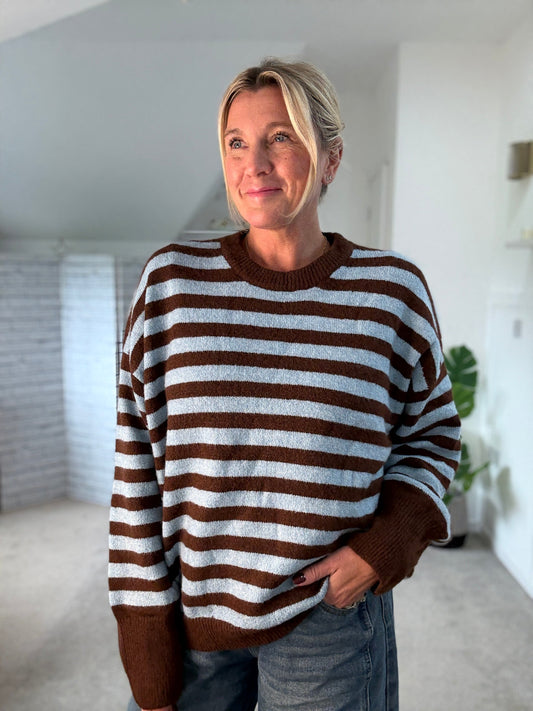 Chocolate/Blue Relaxed Fit Stripe Jumper
