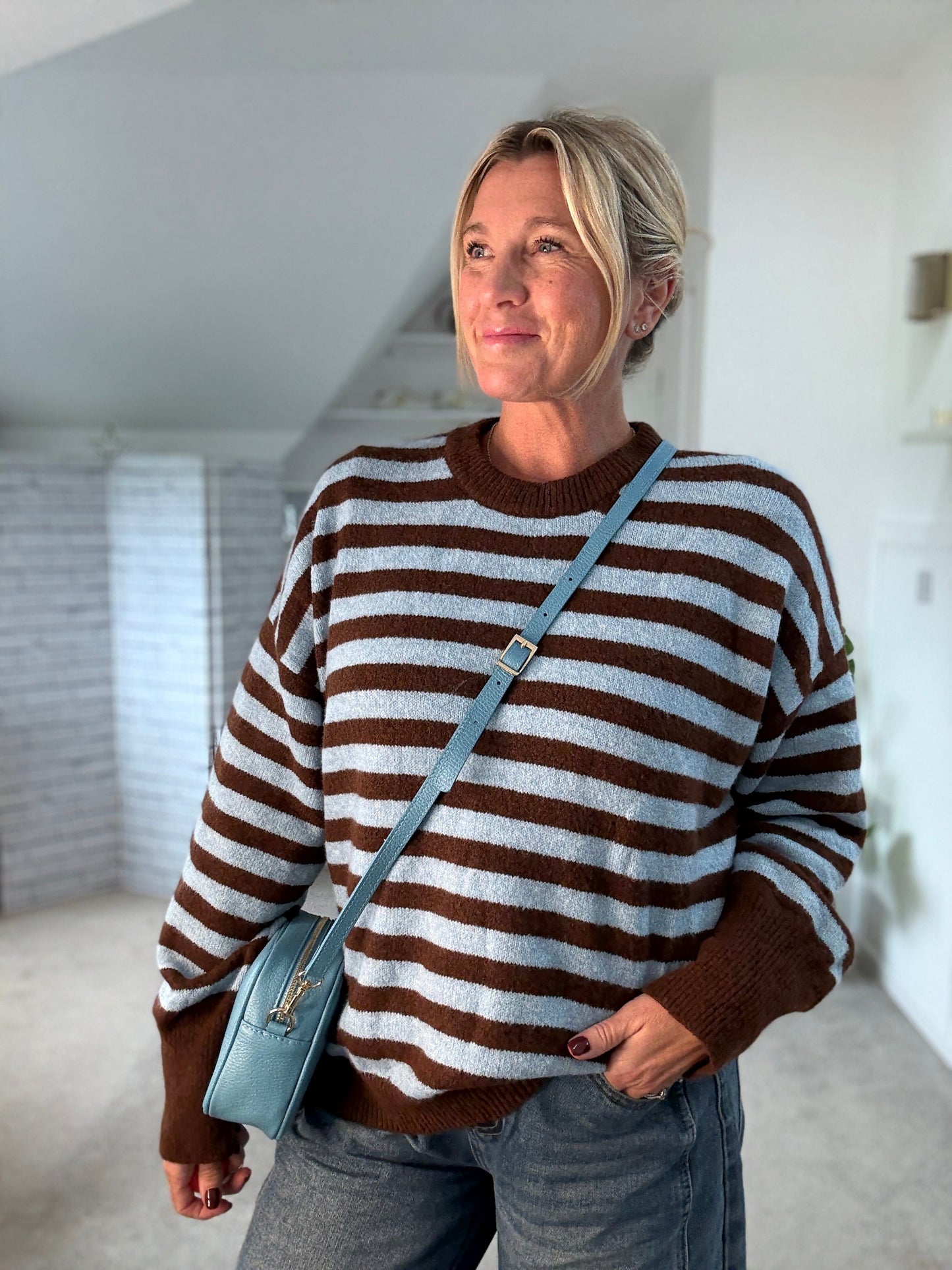 Chocolate/Blue Relaxed Fit Stripe Jumper
