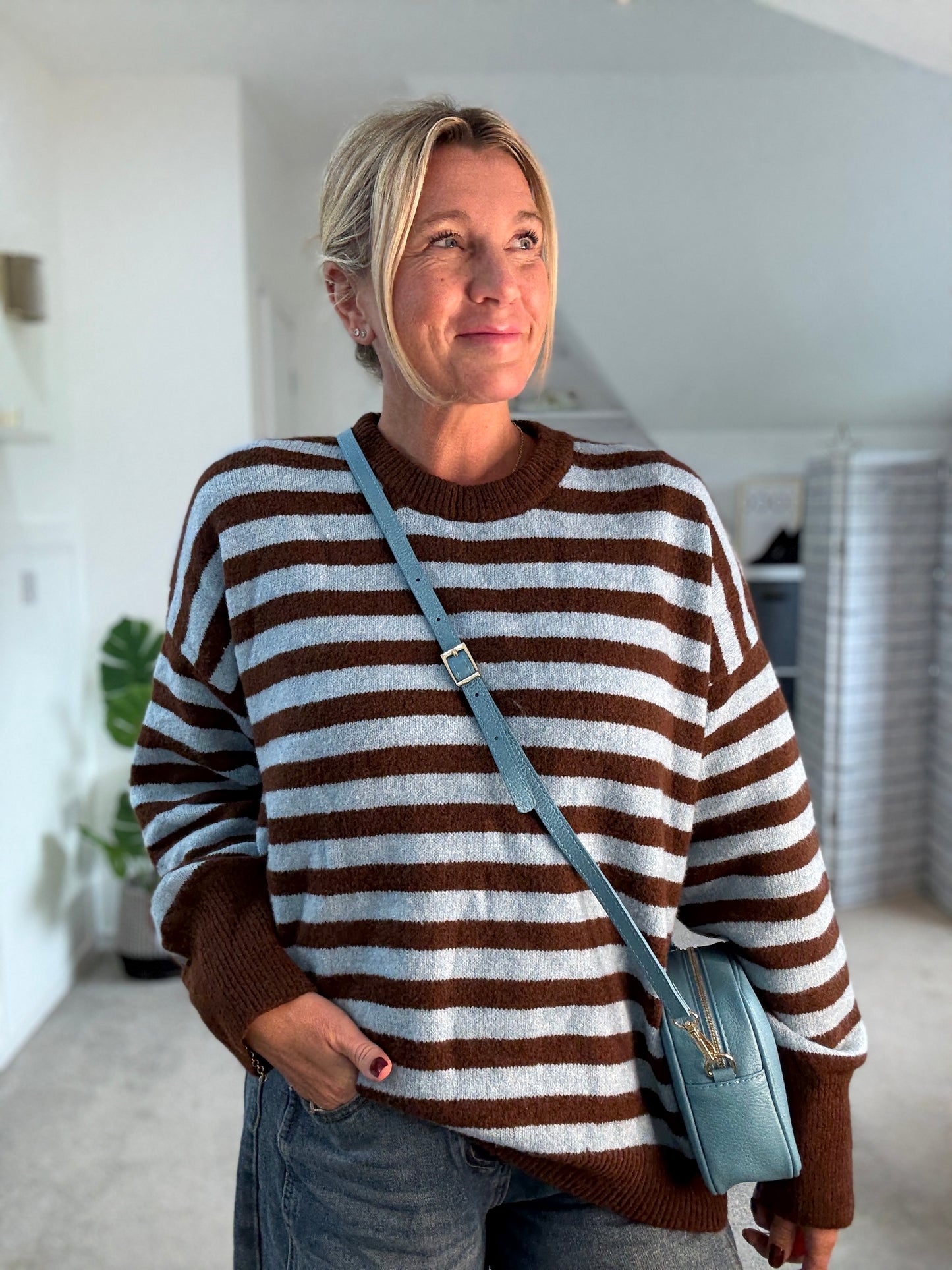 Chocolate/Blue Relaxed Fit Stripe Jumper