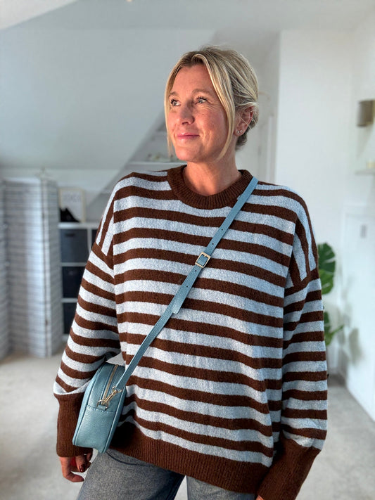 Chocolate/Blue Relaxed Fit Stripe Jumper