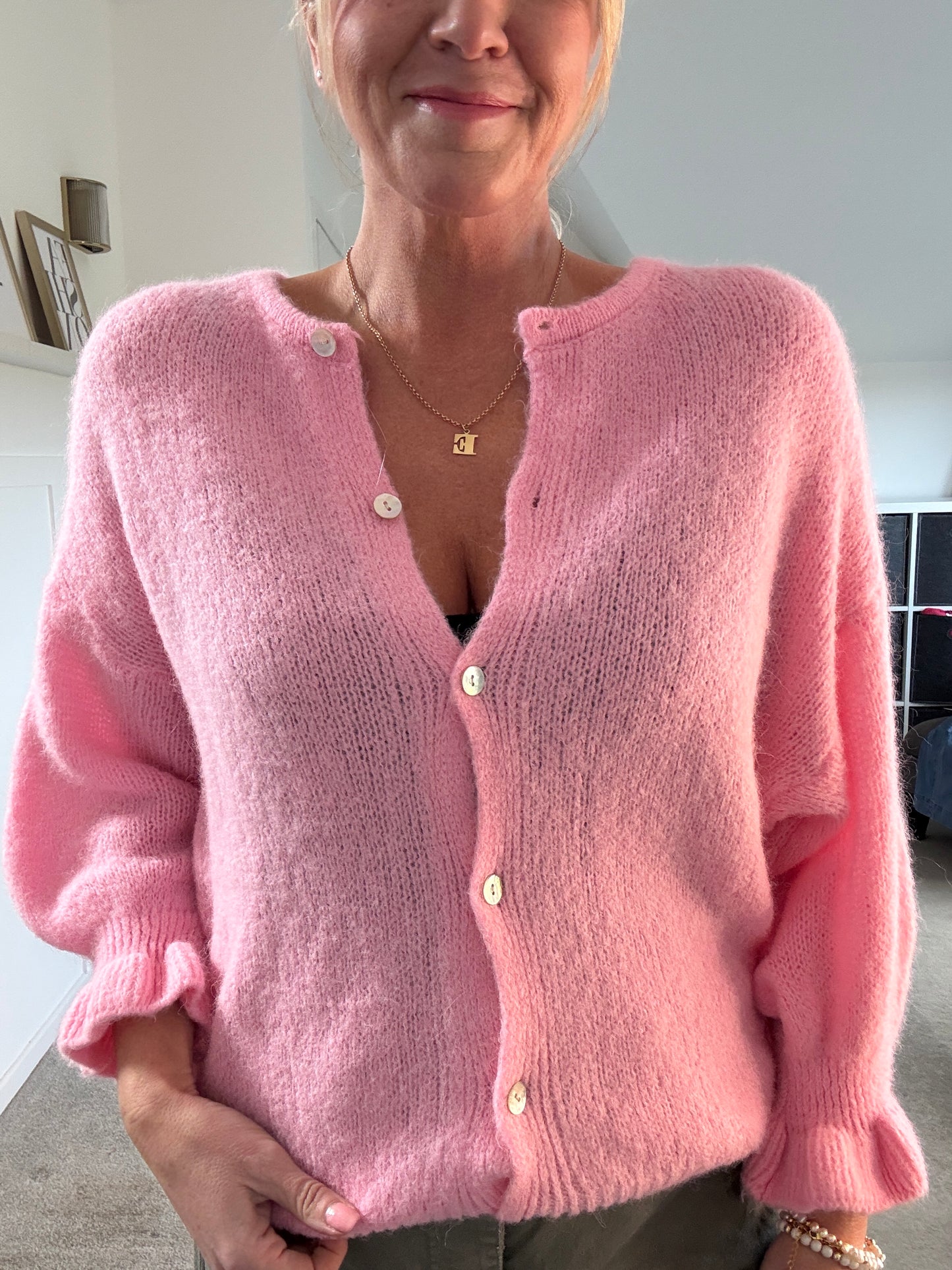 Pink Fluffy Frill Sleeve Cardigan