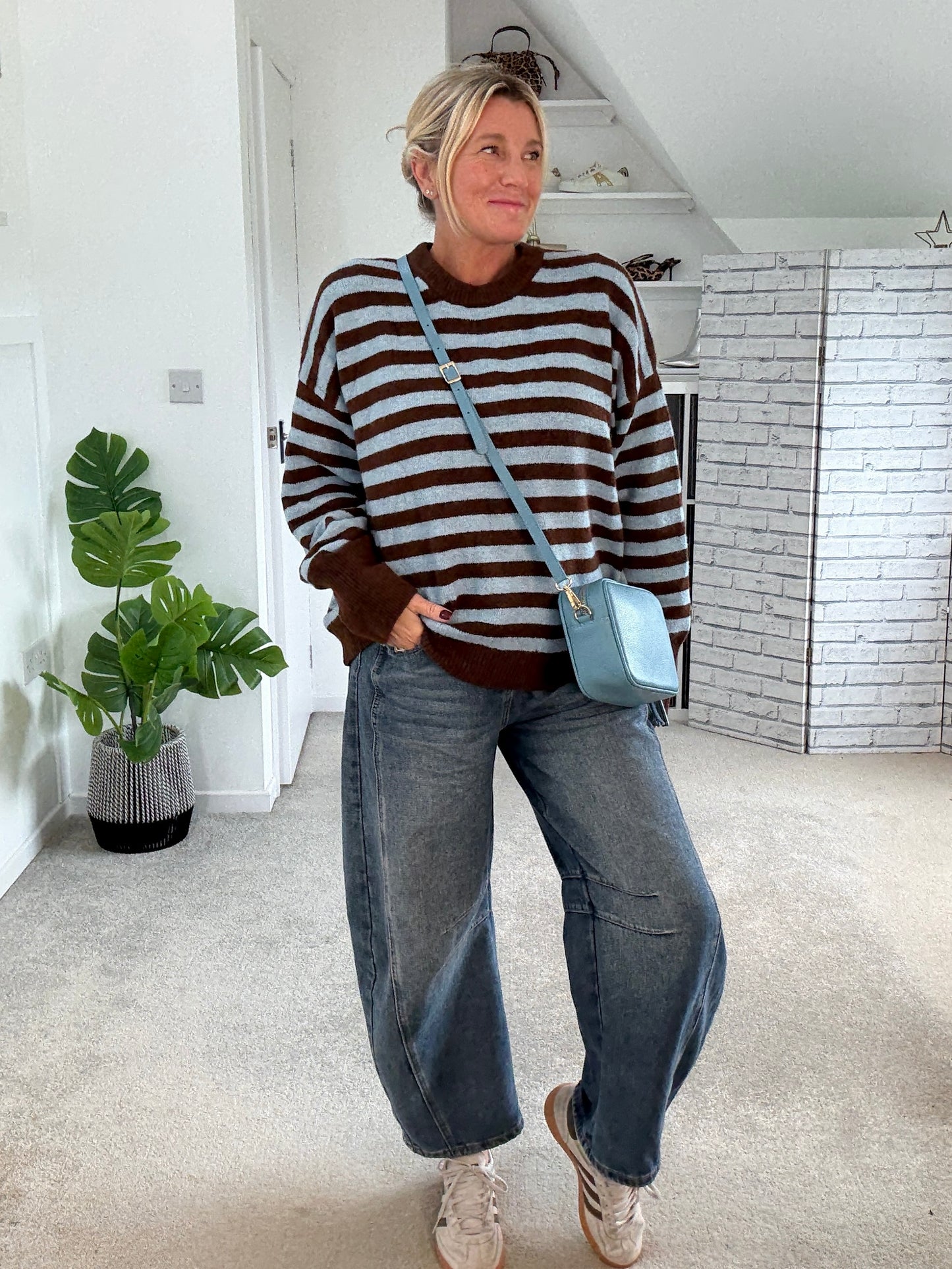 Chocolate/Blue Relaxed Fit Stripe Jumper