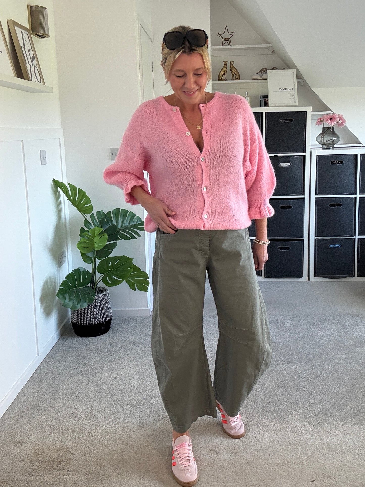 Khaki Cotton Barrel Leg Jeans
