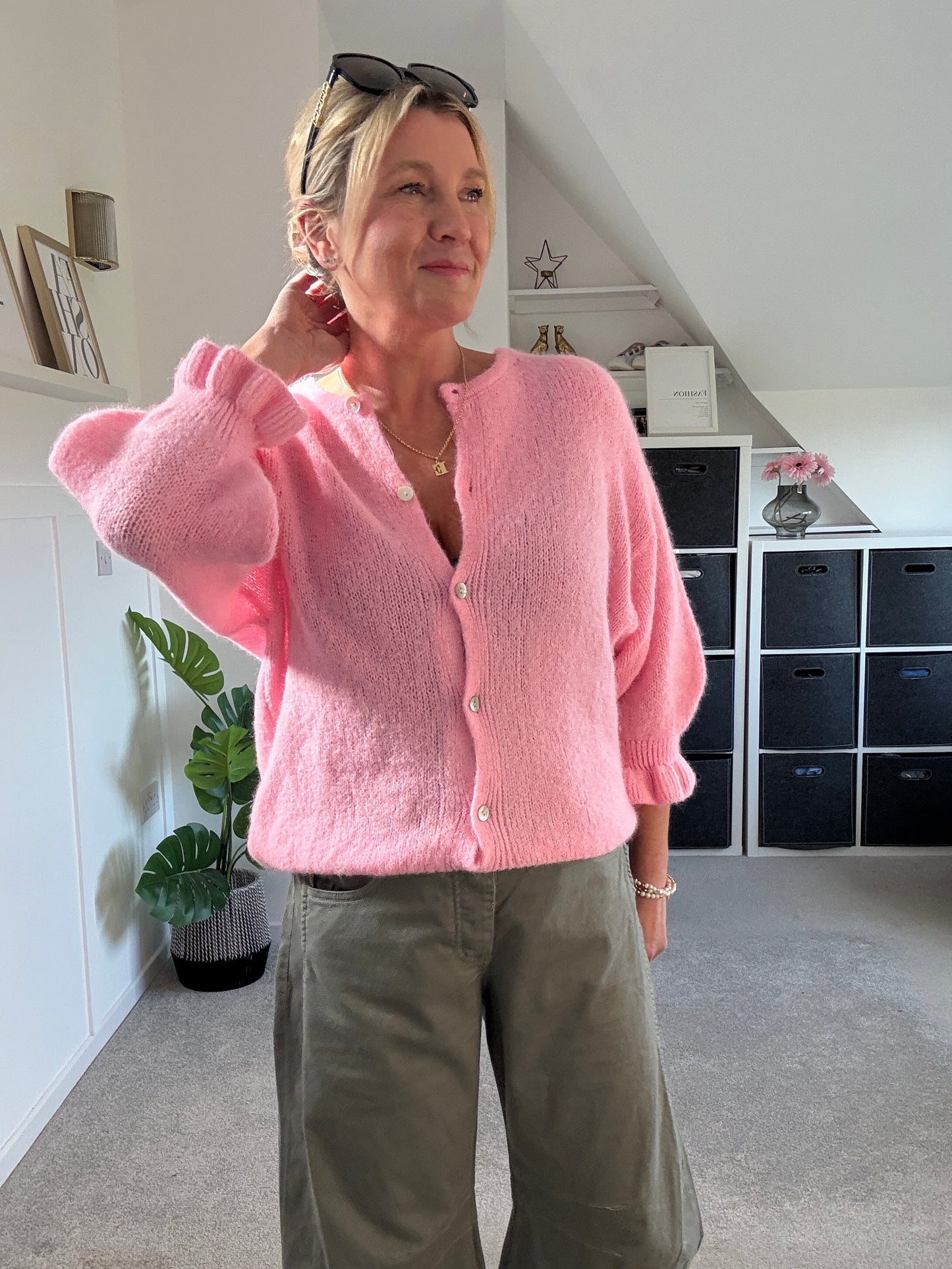 Pink Alpaca Mix Frill Sleeve Cardigan