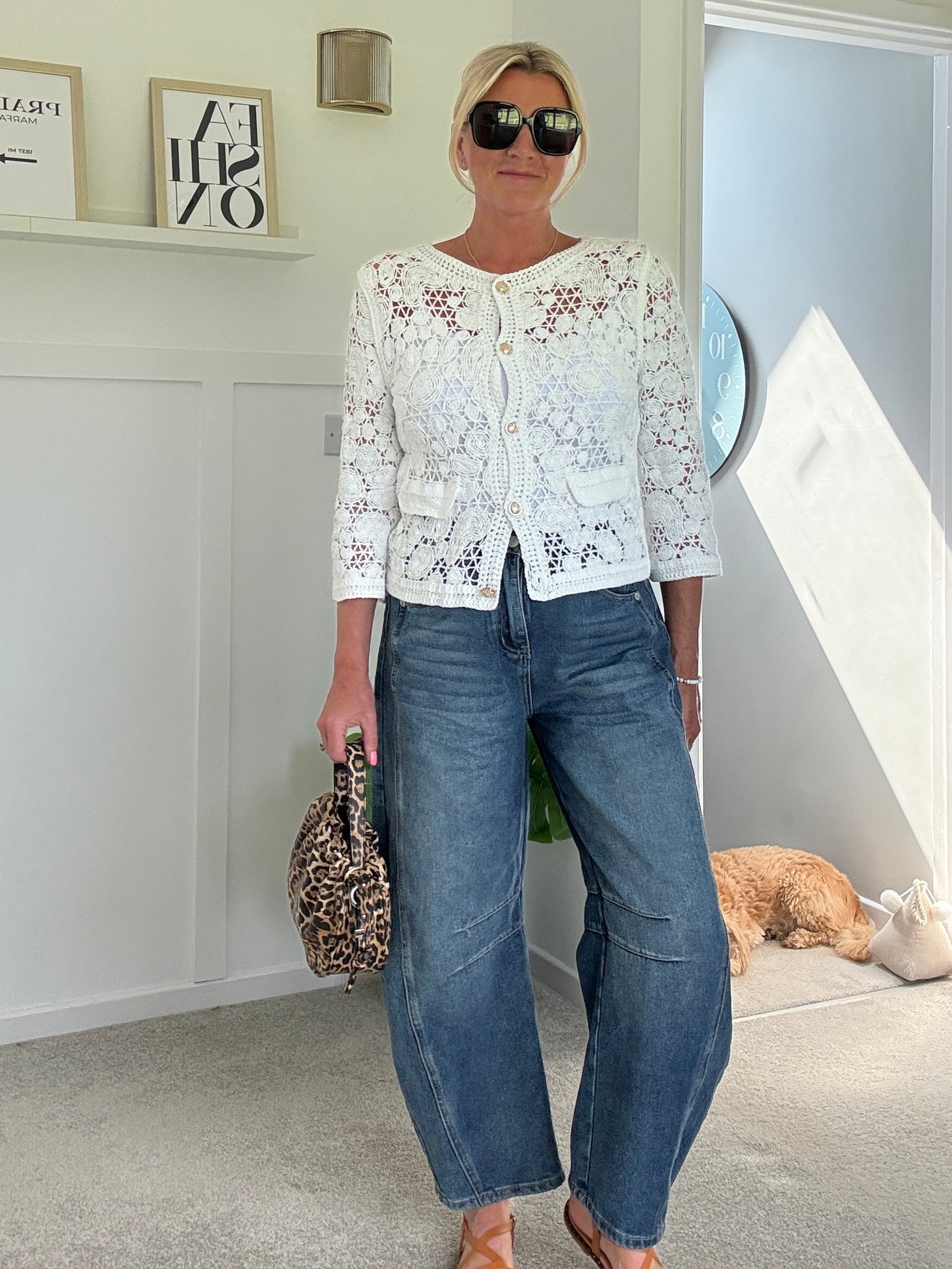 White Crochet Cardigan with Gold Buttons