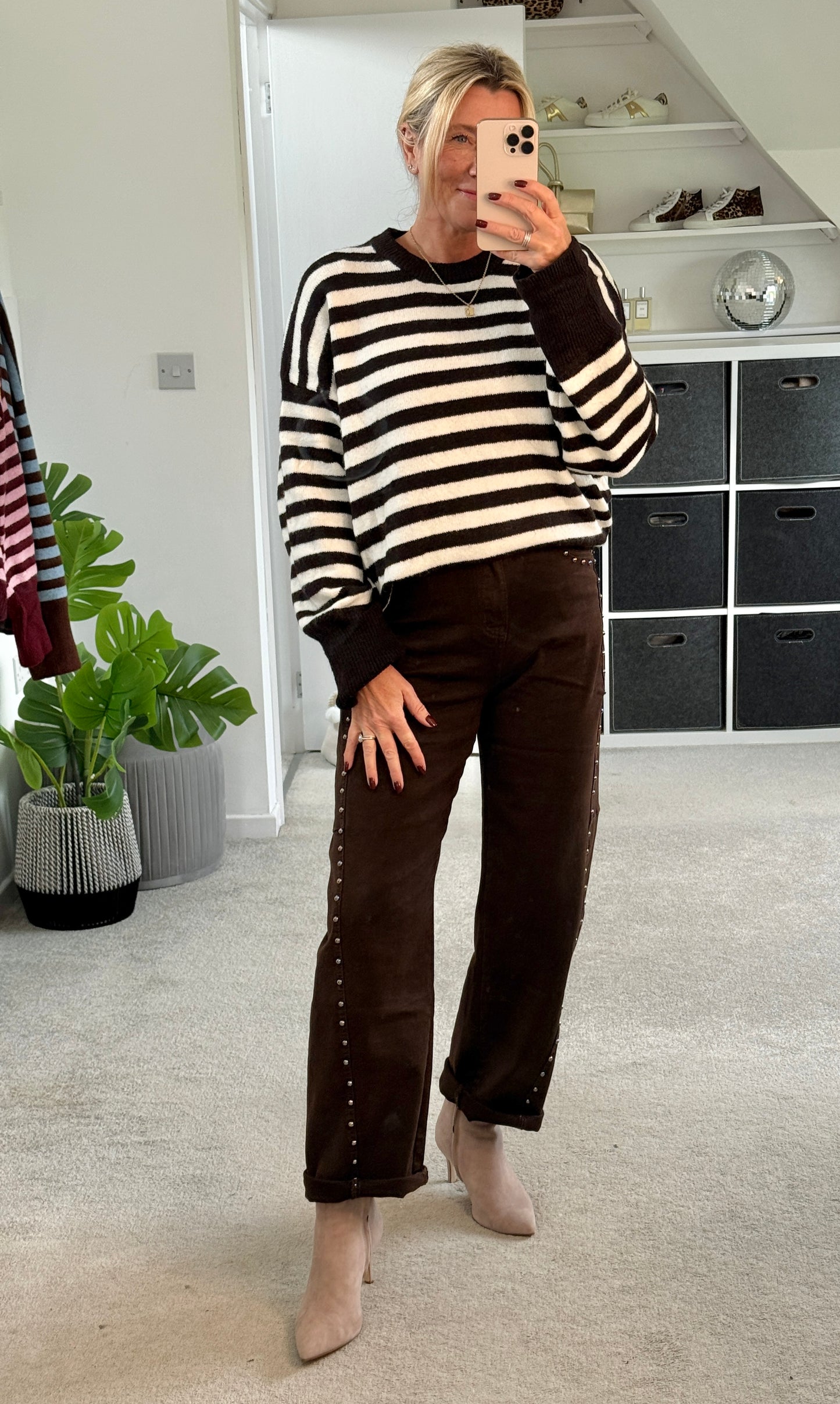 Chocolate Stud Barrel Leg Jeans