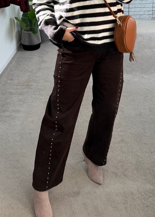 Chocolate Stud Barrel Leg Jeans