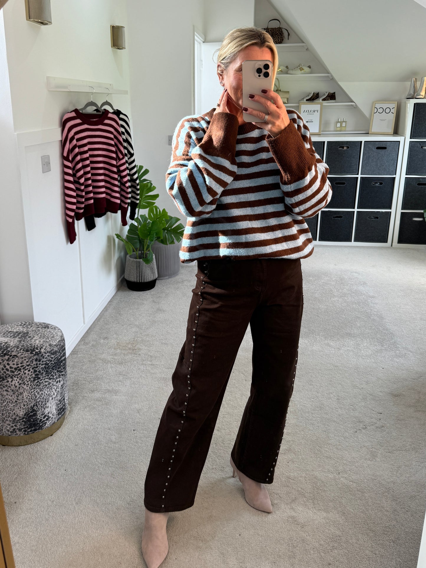 Chocolate/Blue Relaxed Fit Stripe Jumper
