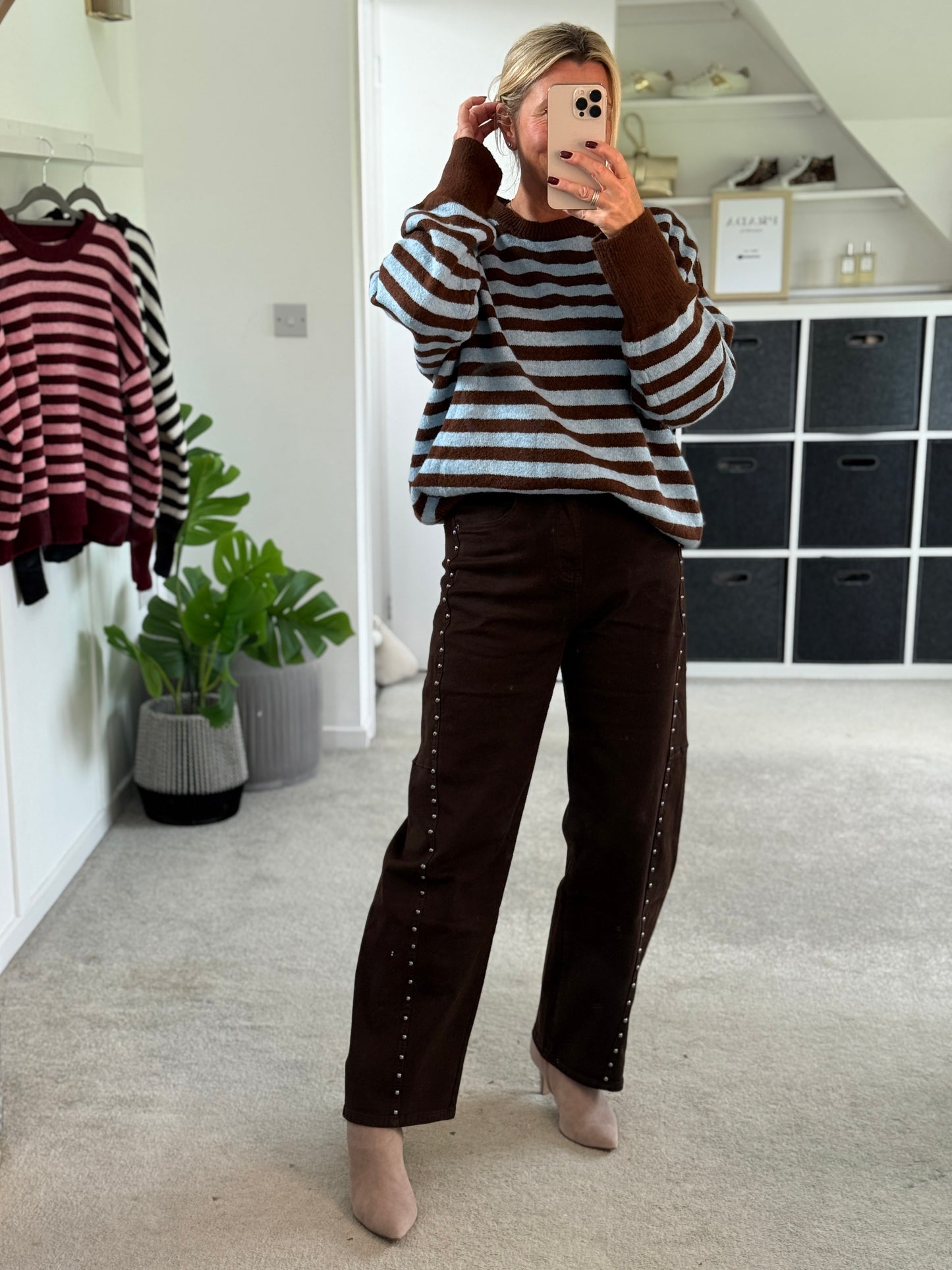 Chocolate/Blue Relaxed Fit Stripe Jumper