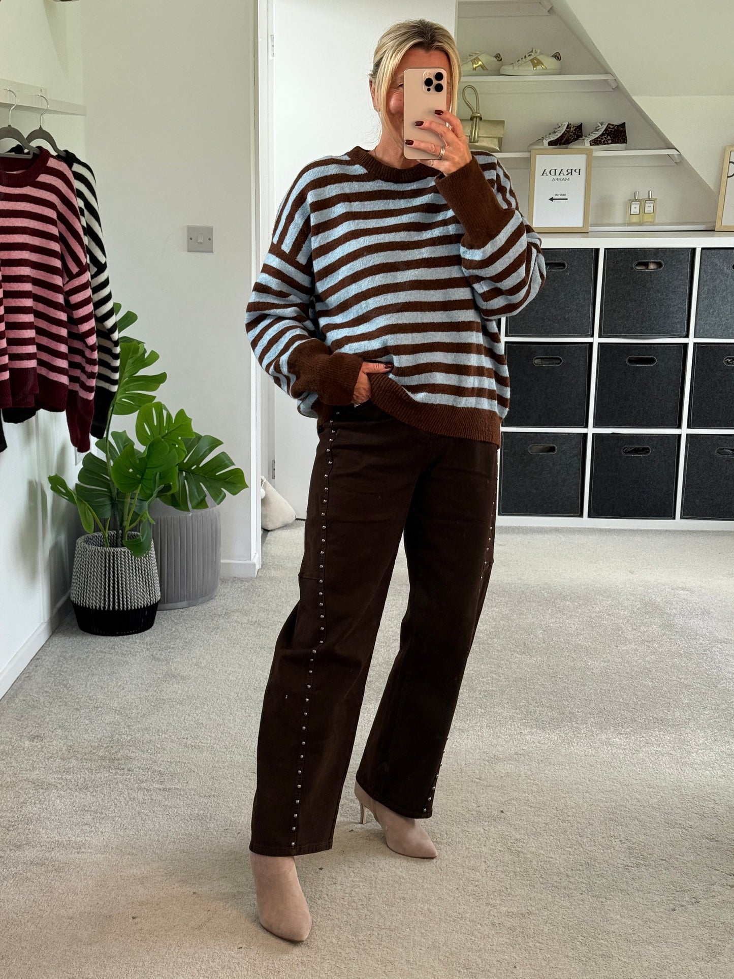 Chocolate/Blue Relaxed Fit Stripe Jumper