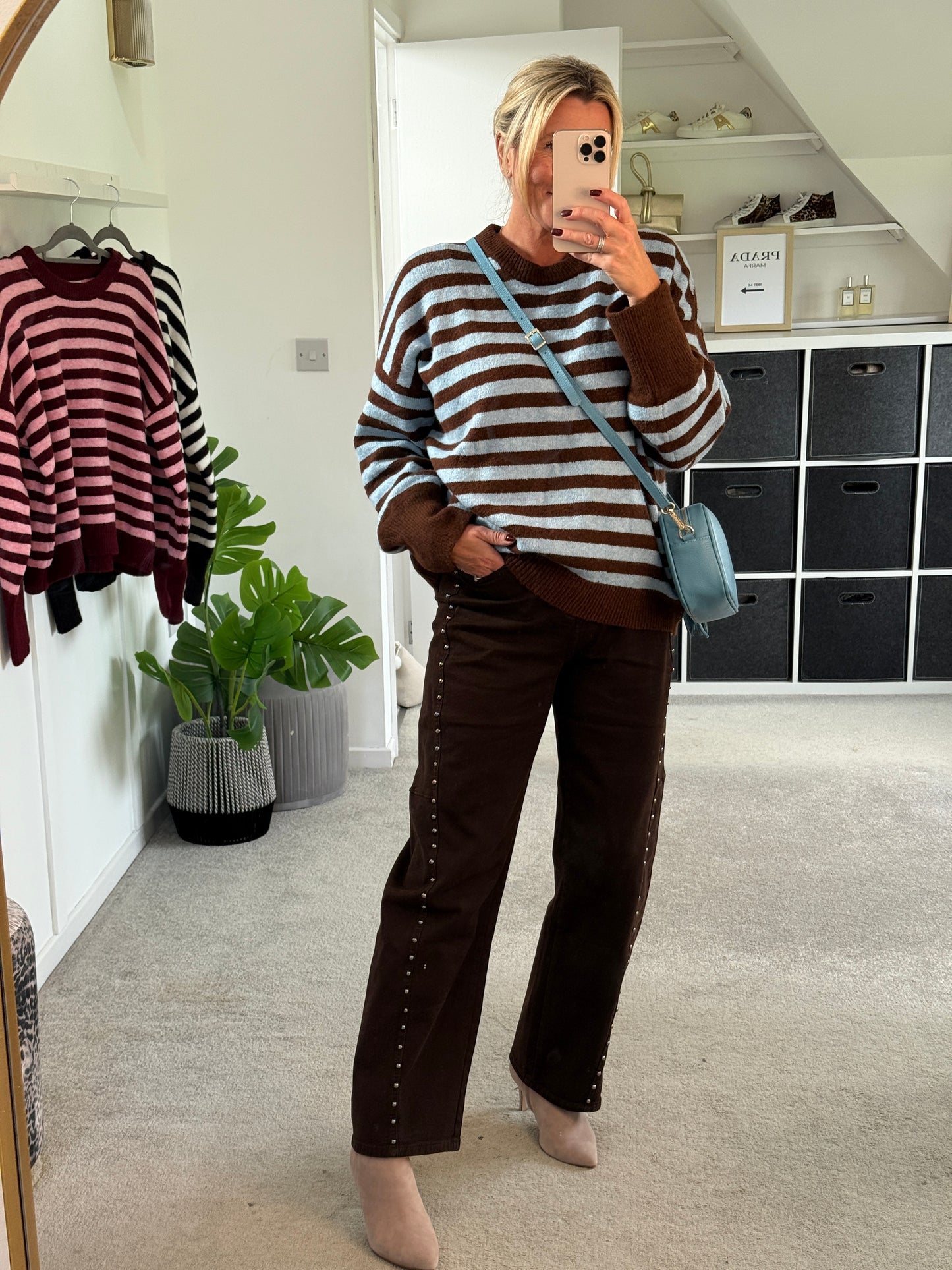 Chocolate/Blue Relaxed Fit Stripe Jumper