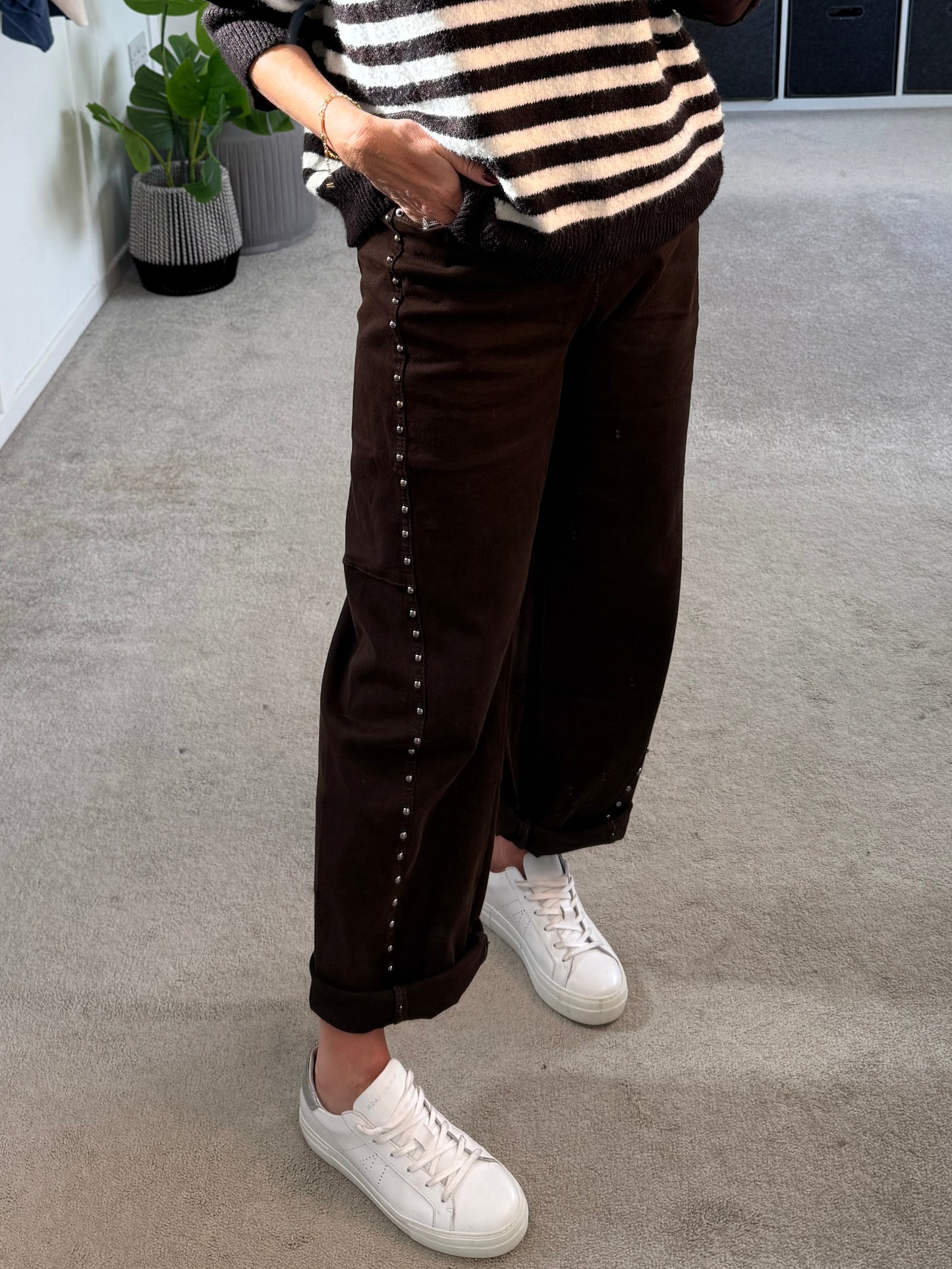 Chocolate Stud Barrel Leg Jeans
