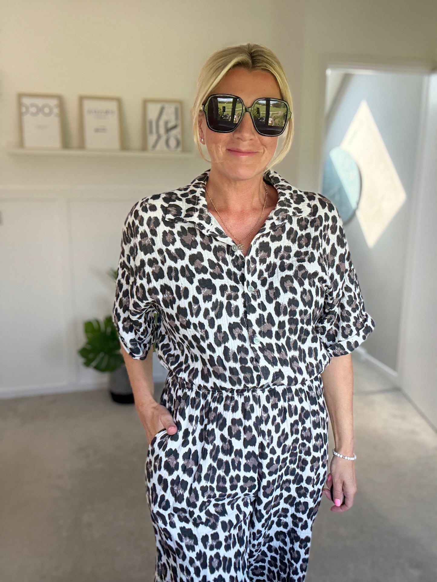 Leopard Print Cheesecloth Jumpsuit