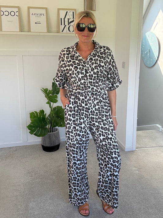 Leopard Print Cheesecloth Jumpsuit