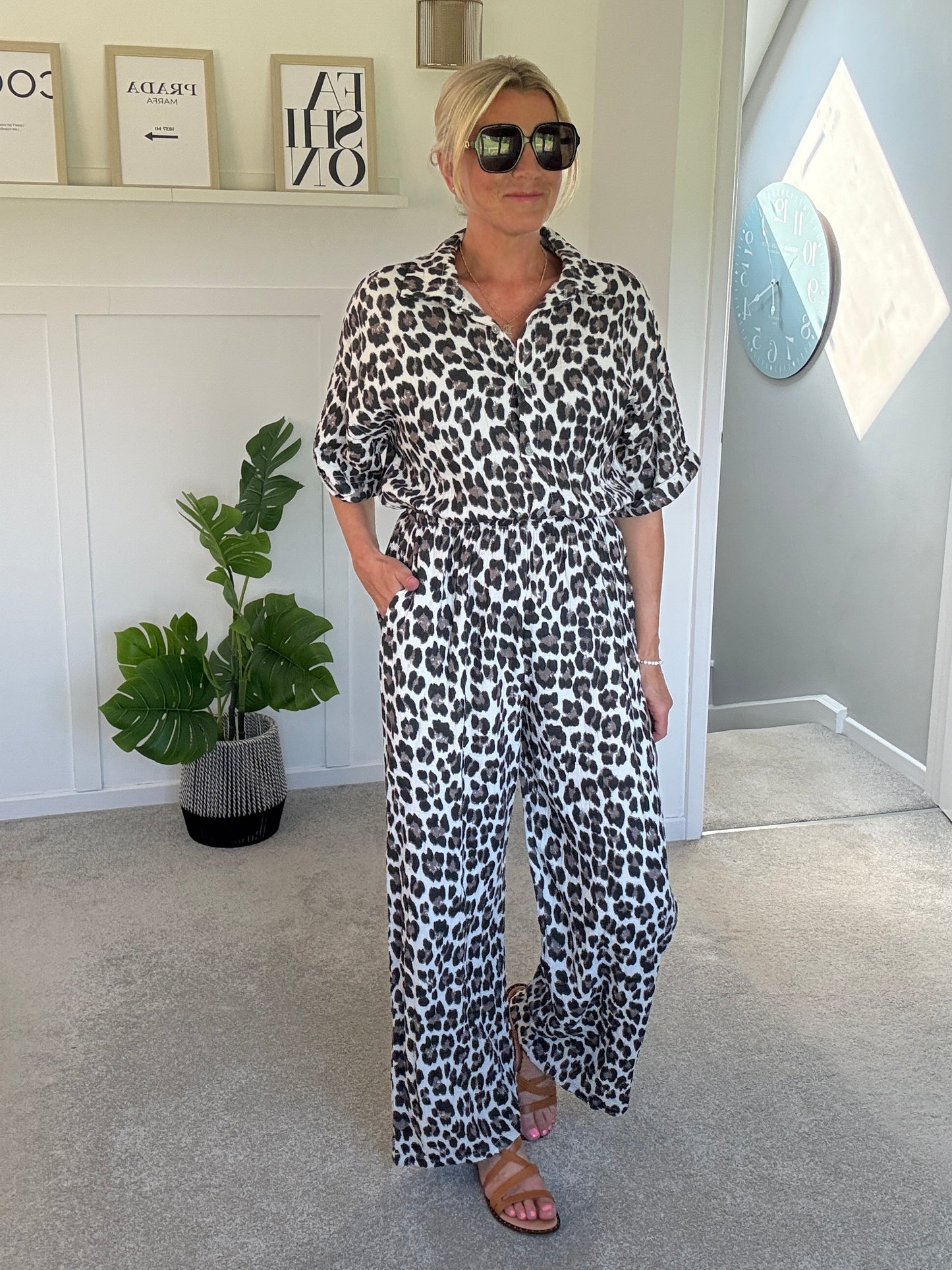 Leopard Print Cheesecloth Jumpsuit