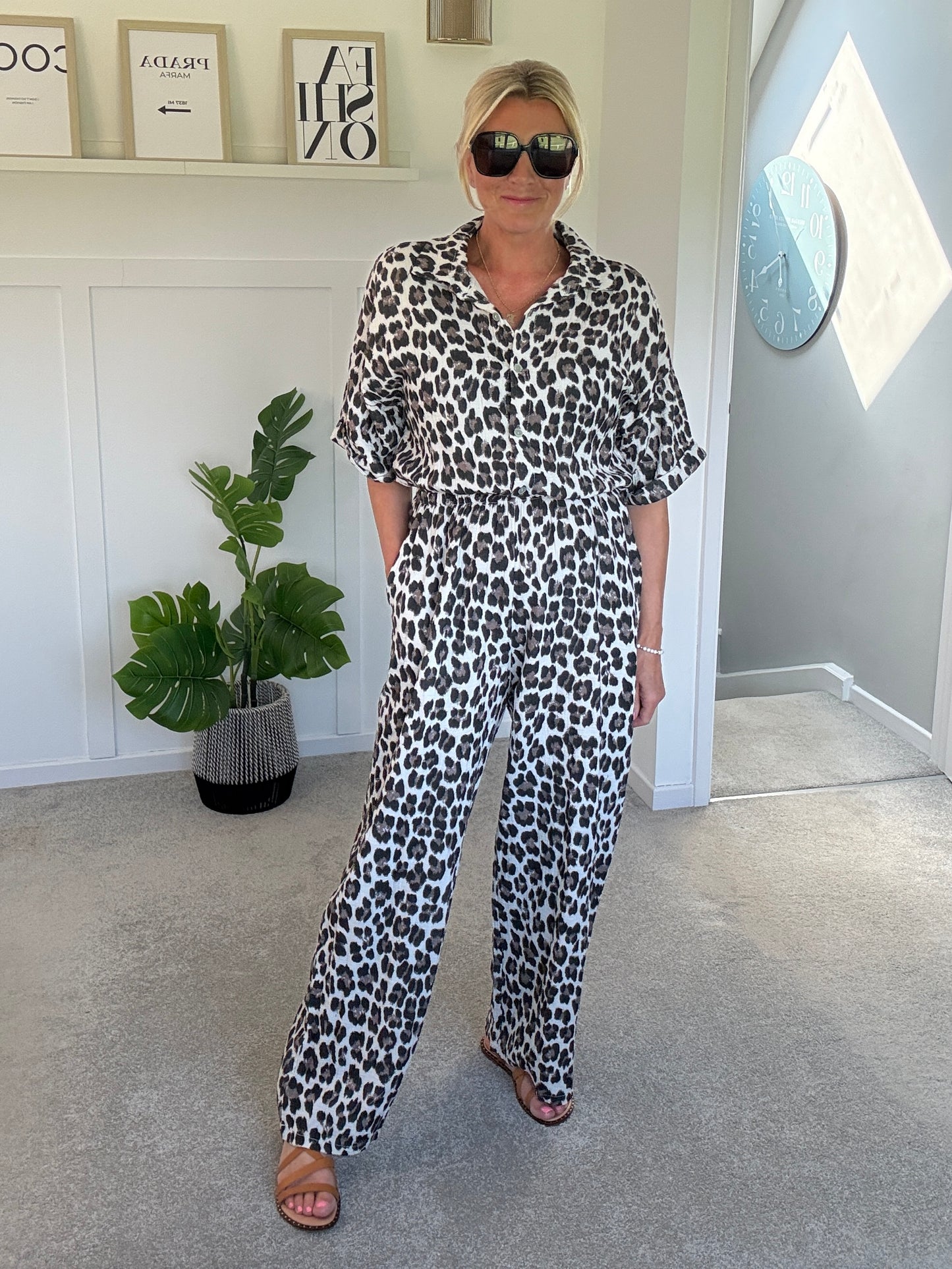 Leopard Print Cheesecloth Jumpsuit