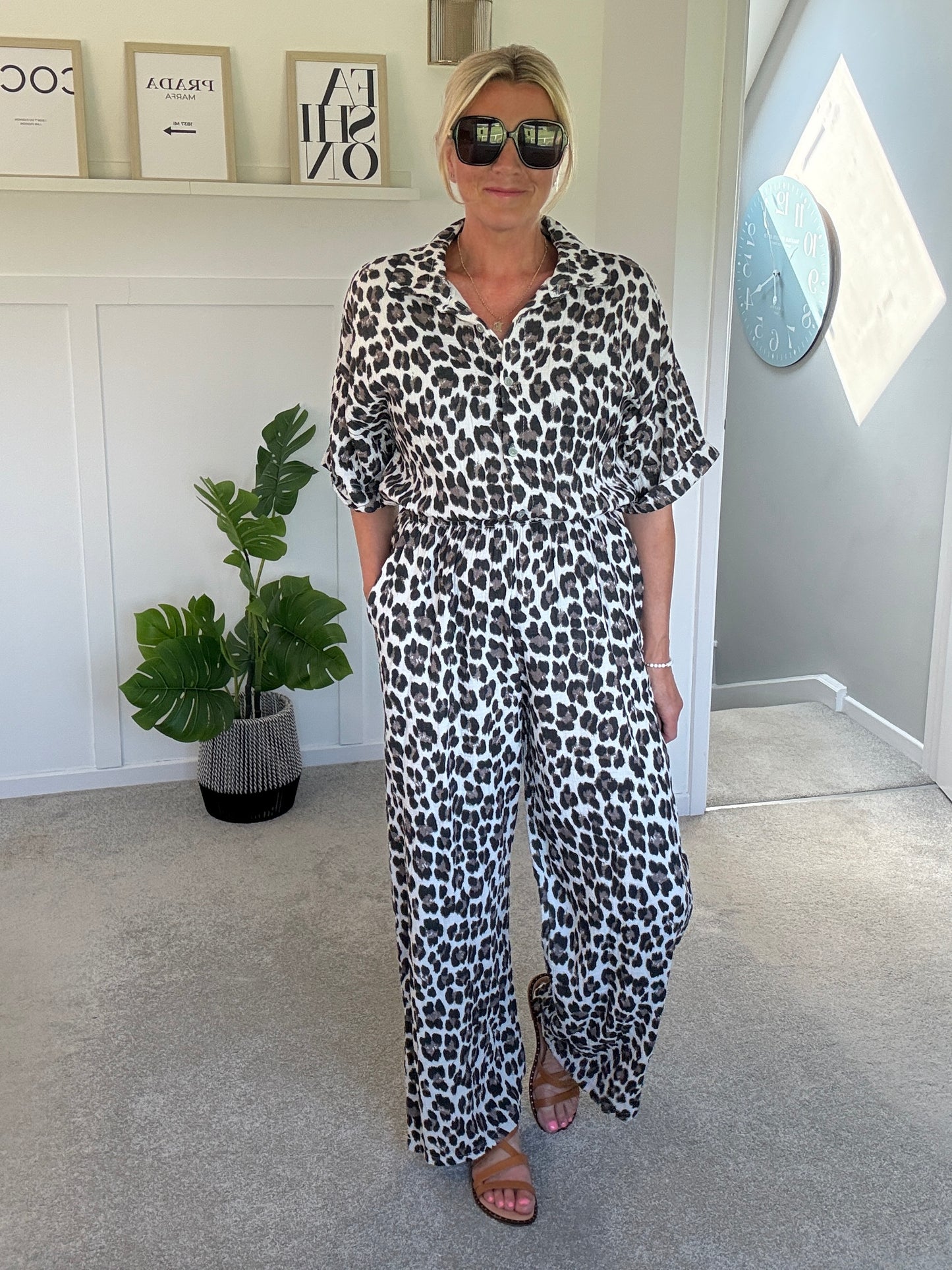 Leopard Print Cheesecloth Jumpsuit