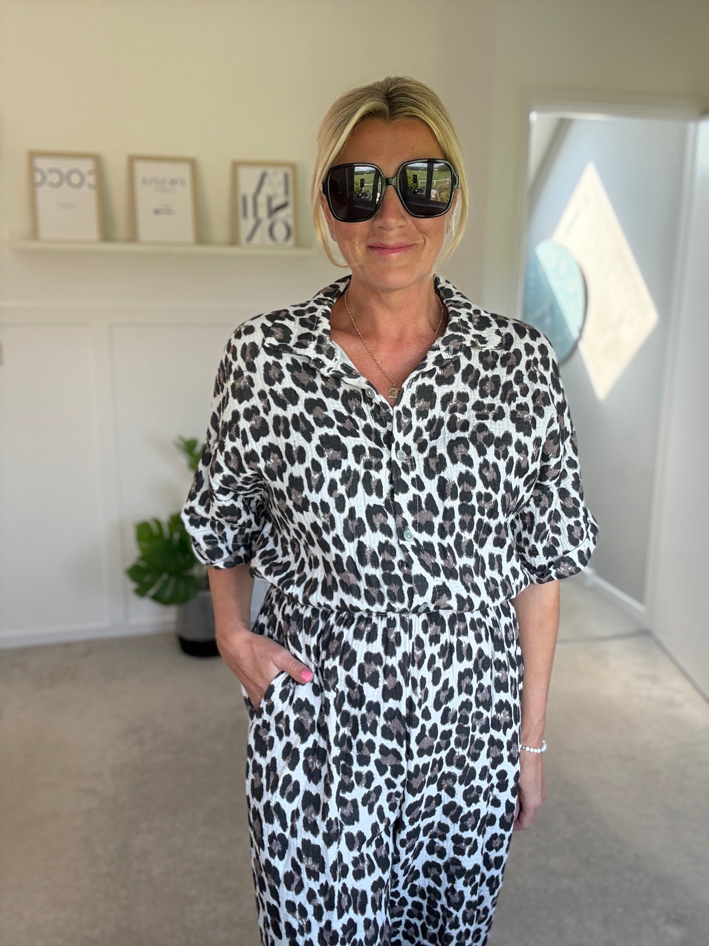 Leopard Print Cheesecloth Jumpsuit
