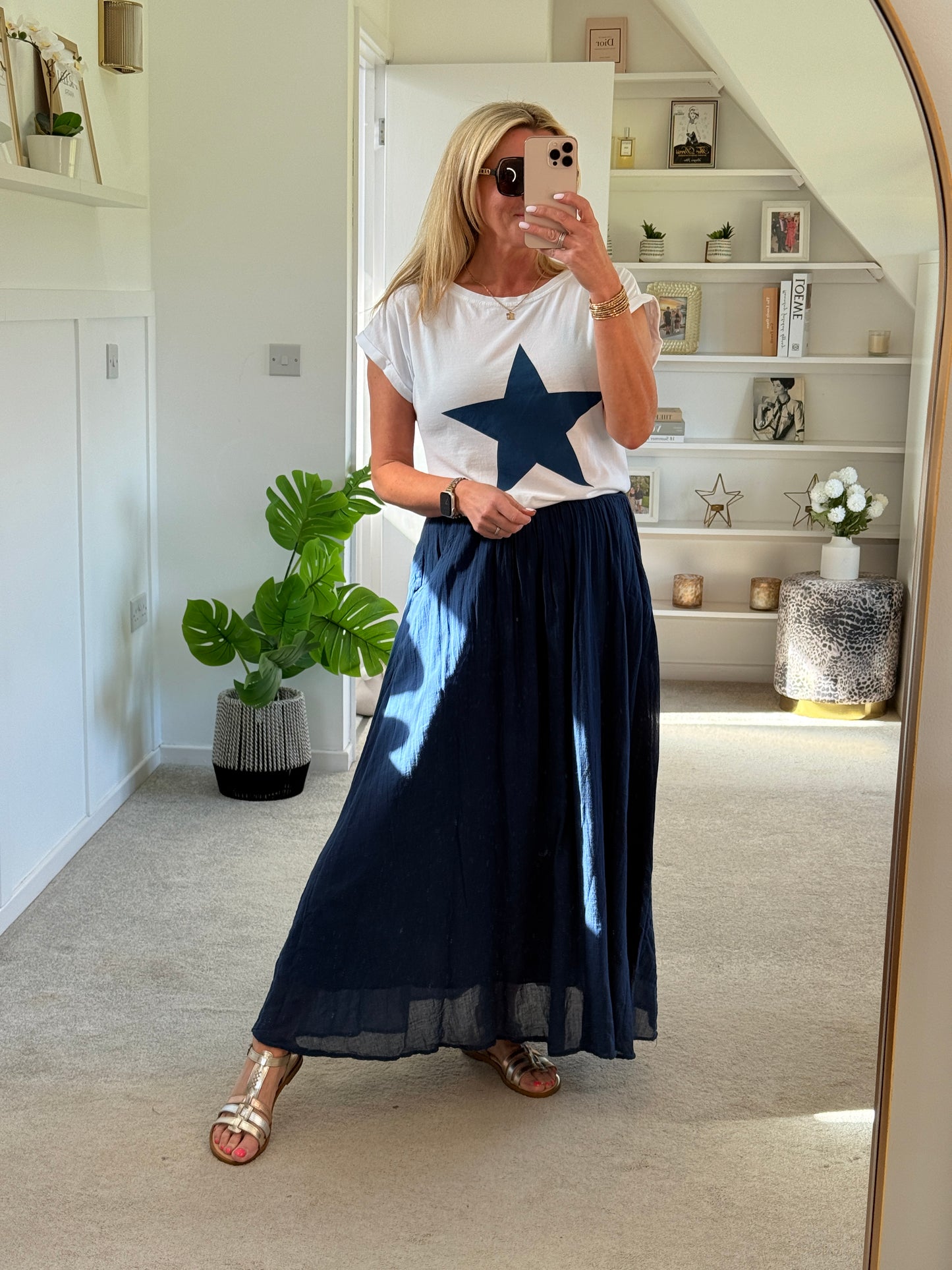 Navy Cotton Pocket Maxi Skirt