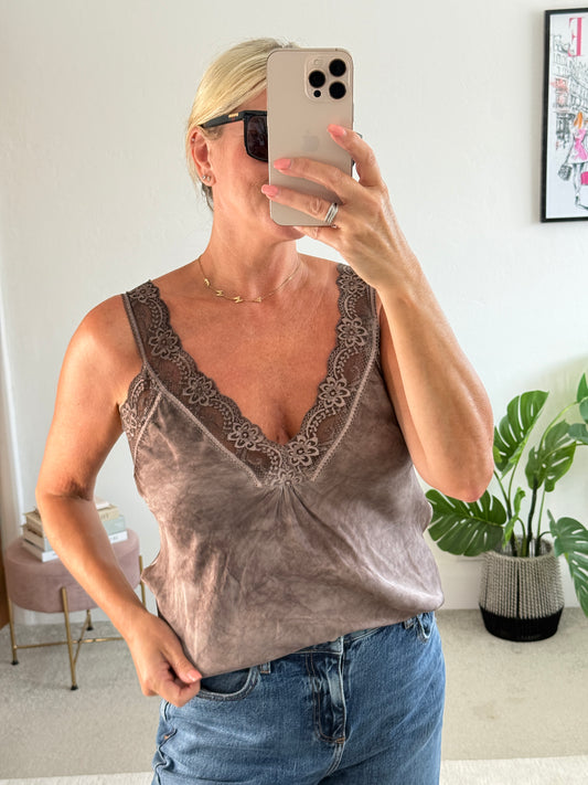 Chocolate Satin/Lace Cami Top