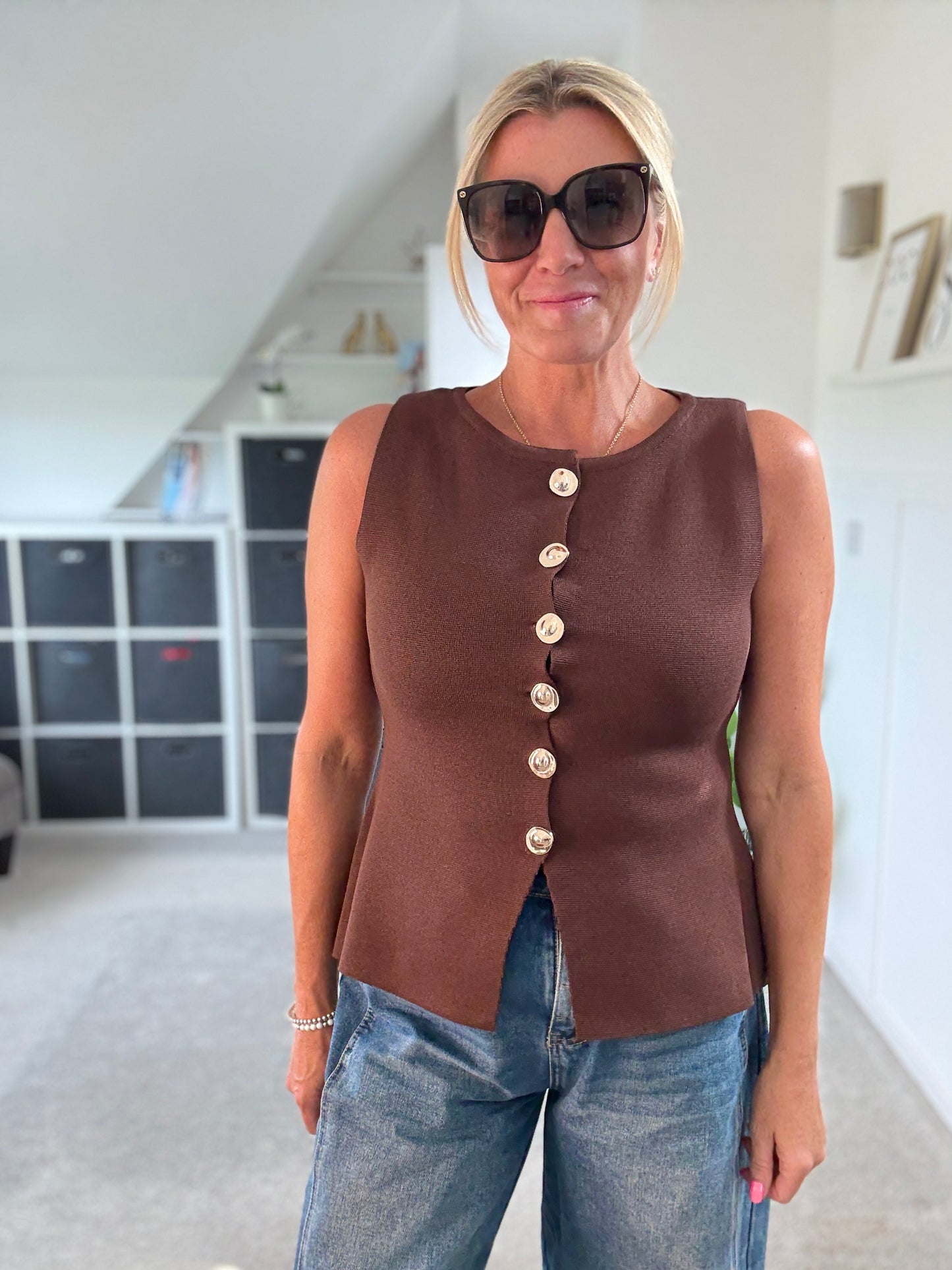 Chocolate Waistcoat with Gold Buttons