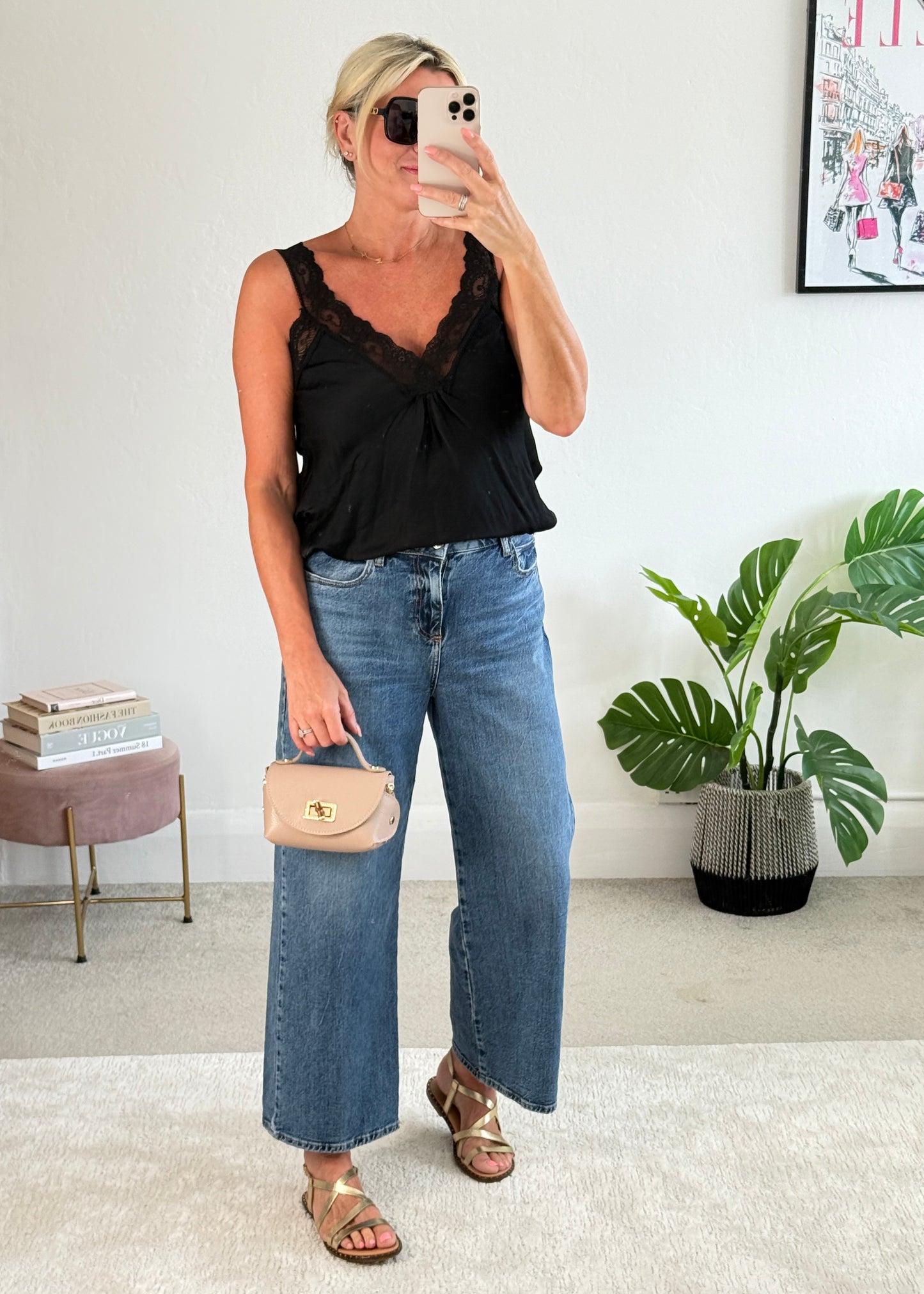 Black Satin/Lace Cami Top