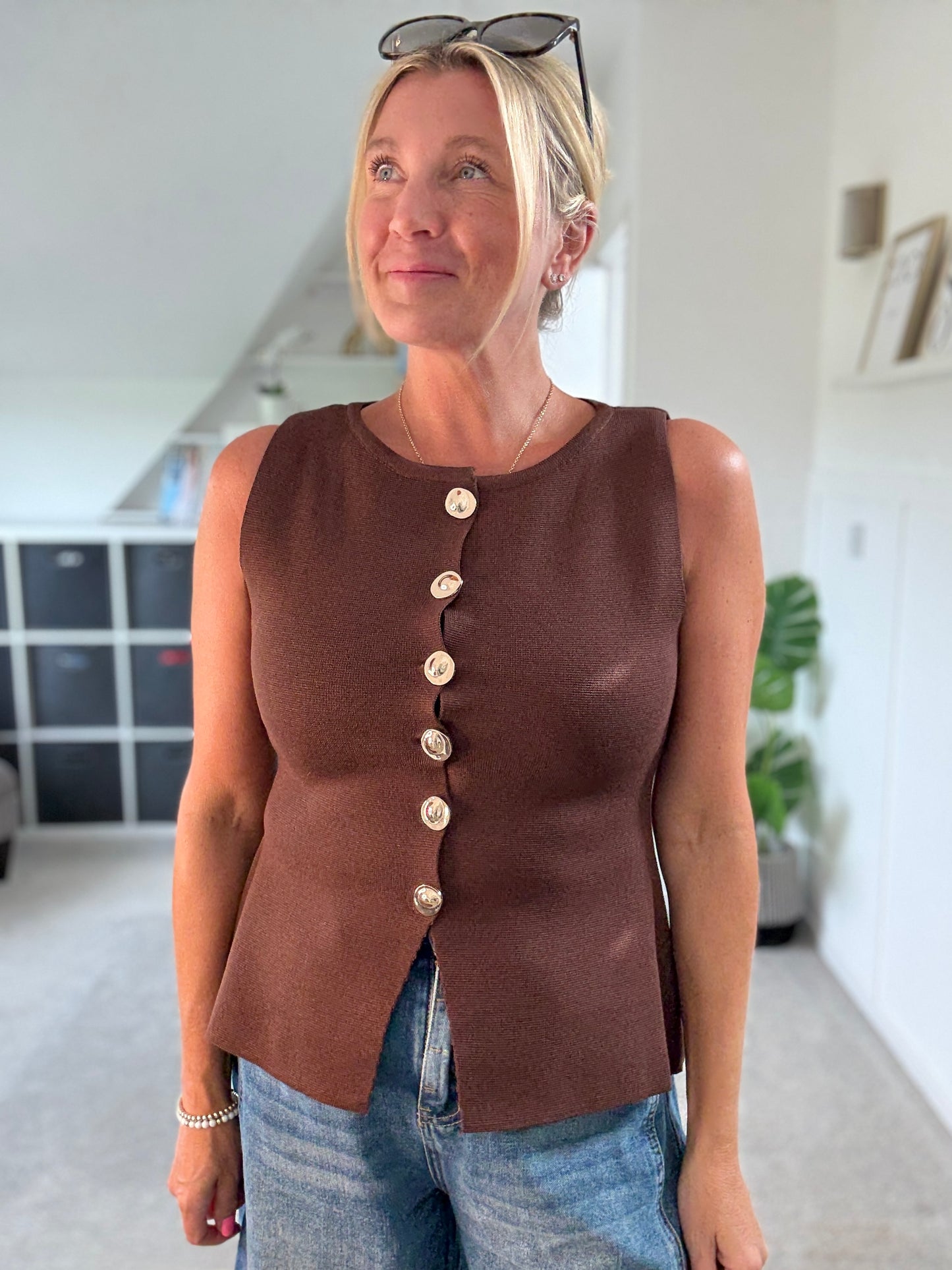 Chocolate Waistcoat with Gold Buttons