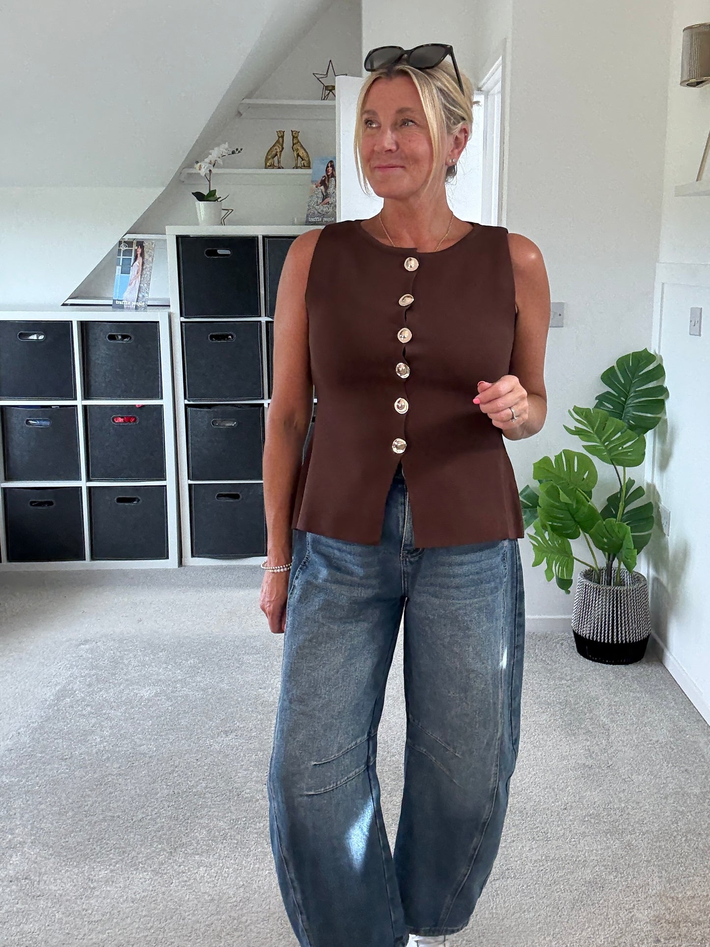 Chocolate Waistcoat with Gold Buttons
