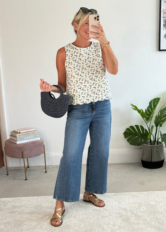 Madison Medium Blue High Waist Wide Leg Jeans