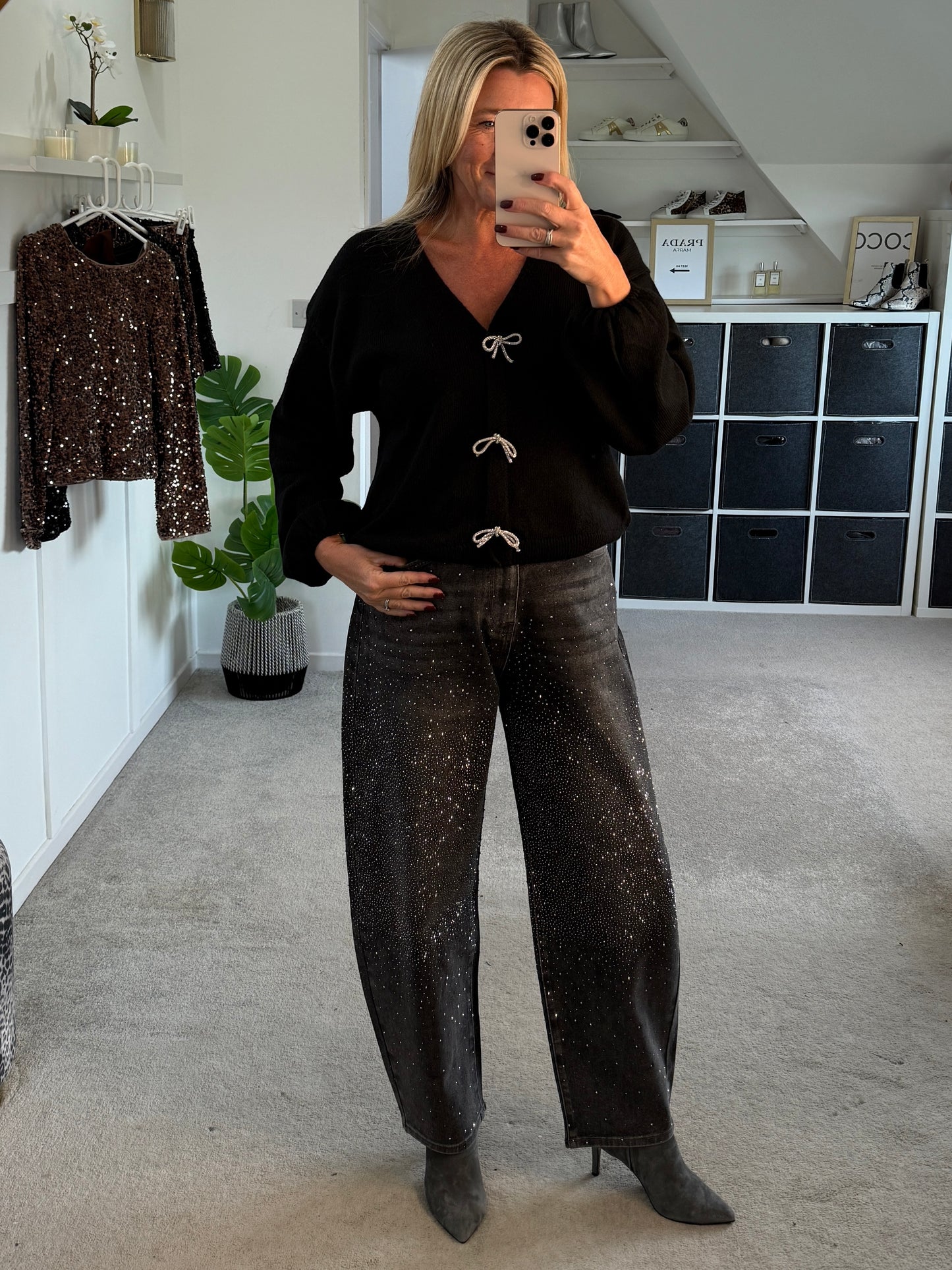 Grey Palone Glitter Barrel Leg Jeans