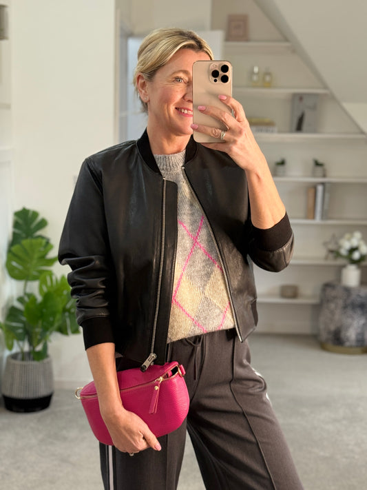 Grey/Pink Argyle Round Neck Tank Top