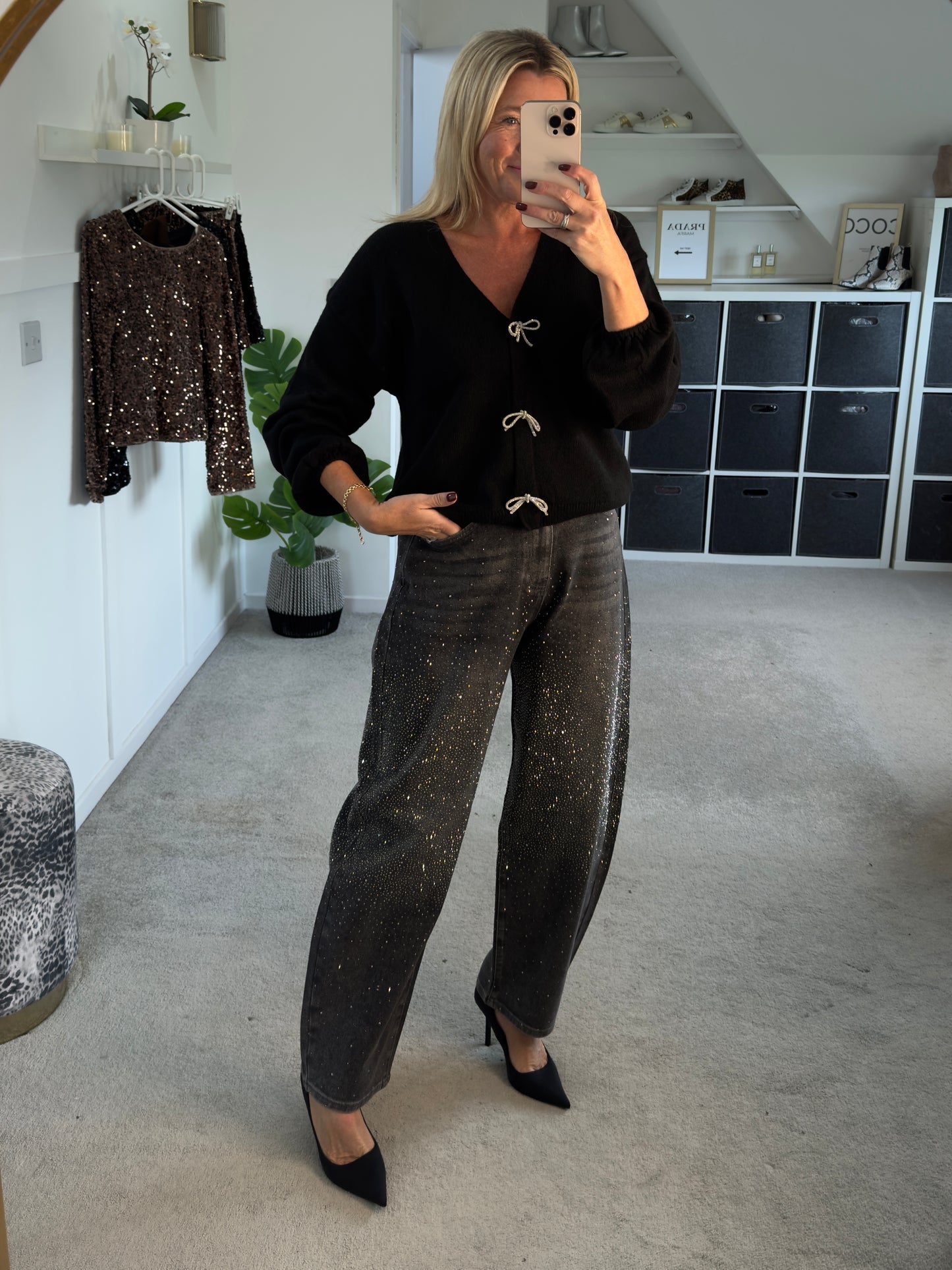 Grey Palone Glitter Barrel Leg Jeans