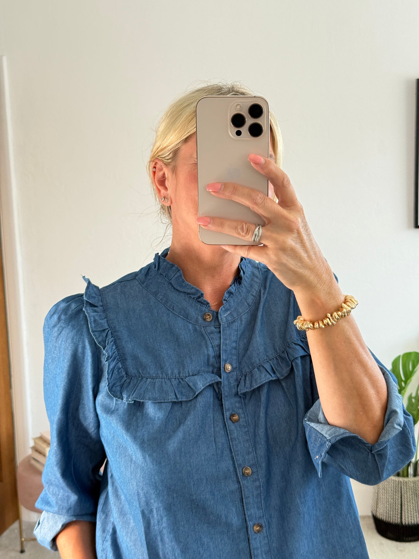 Denim Frill Detail Blouse