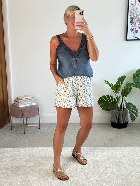 Light Navy Satin/Lace Cami Top