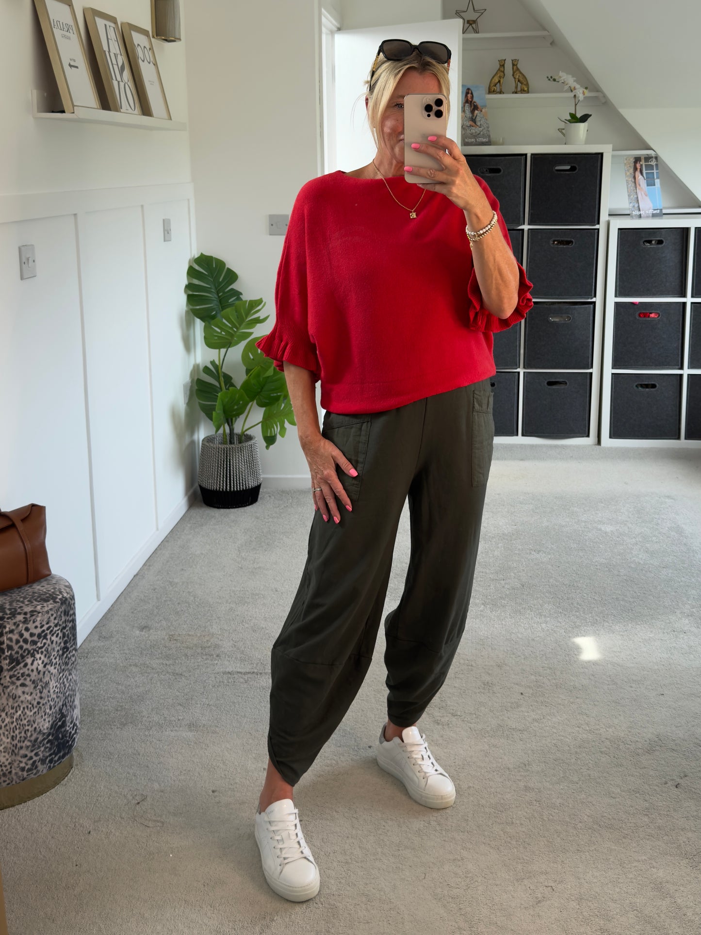 Red Frill Sleeve Batwing Jumper