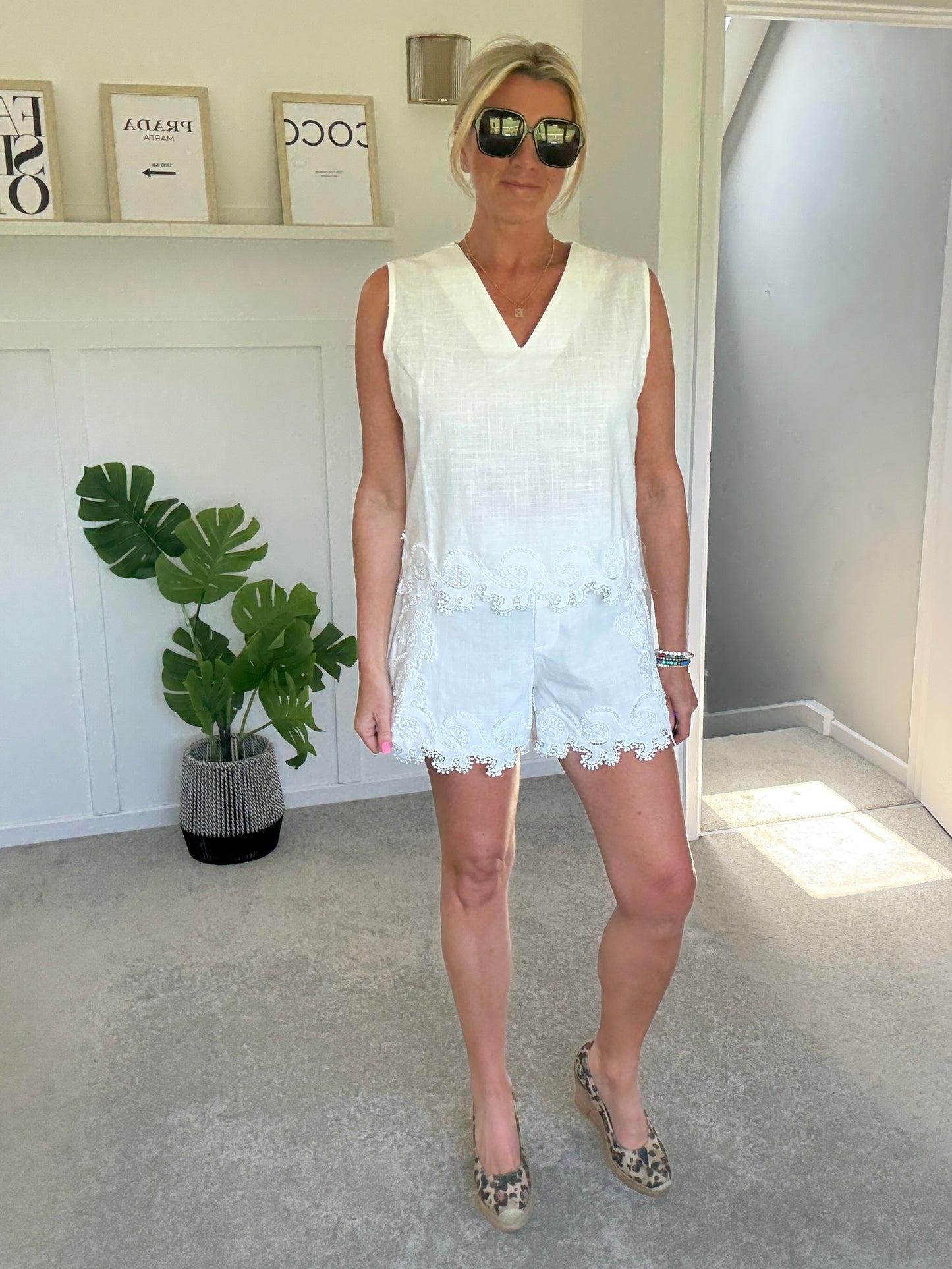White Cotton Crochet Detail Co Ord