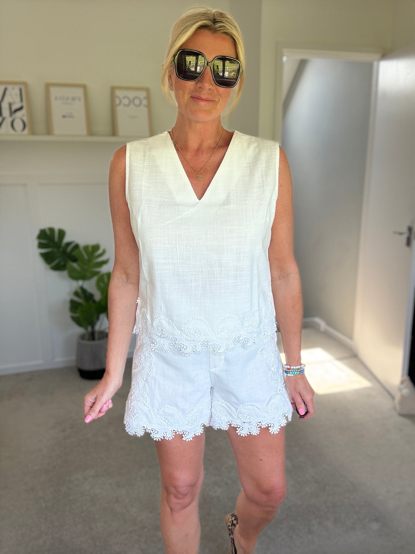 White Cotton Crochet Detail Co Ord