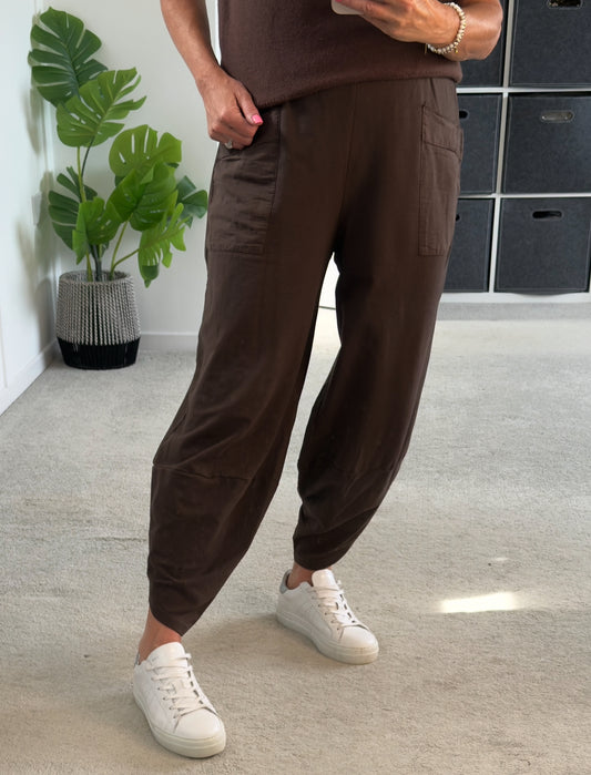 Chocolate Slim Barrel Cargo Joggers