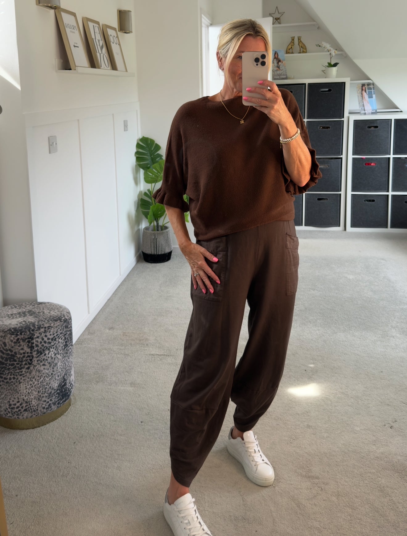 Chocolate Frill Sleeve Batwing Jumper