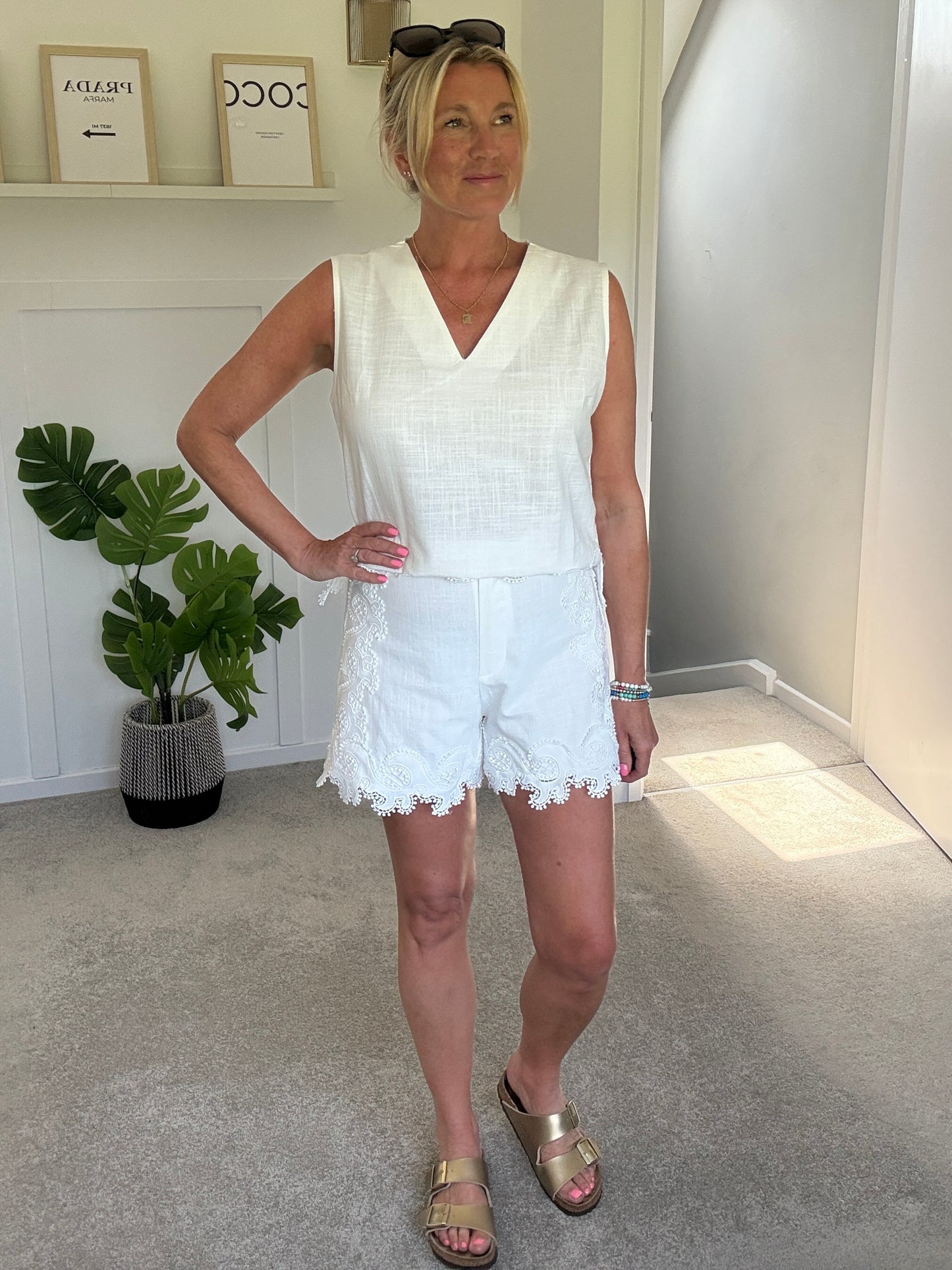 White Cotton Crochet Detail Co Ord