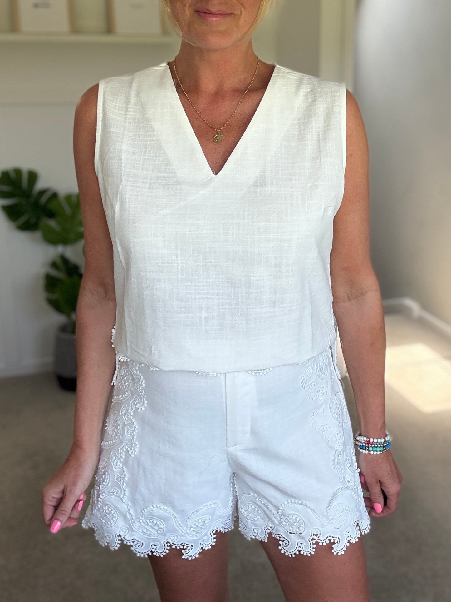 White Cotton Crochet Detail Co Ord